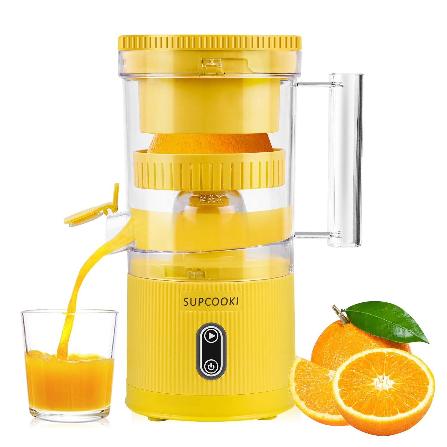 Electric Rechargeable Citrus Juicer - Automatic Orange Lemon Grapefruit Squeezer with USB Charging, Touch Button & Cleaning Brush | Portable Handheld Fruit Juicer for Kitchen, Camping, Travel | BPA-Free Easy to Clean Yellow Juicer for Fresh Juice at Home or On-The-Go