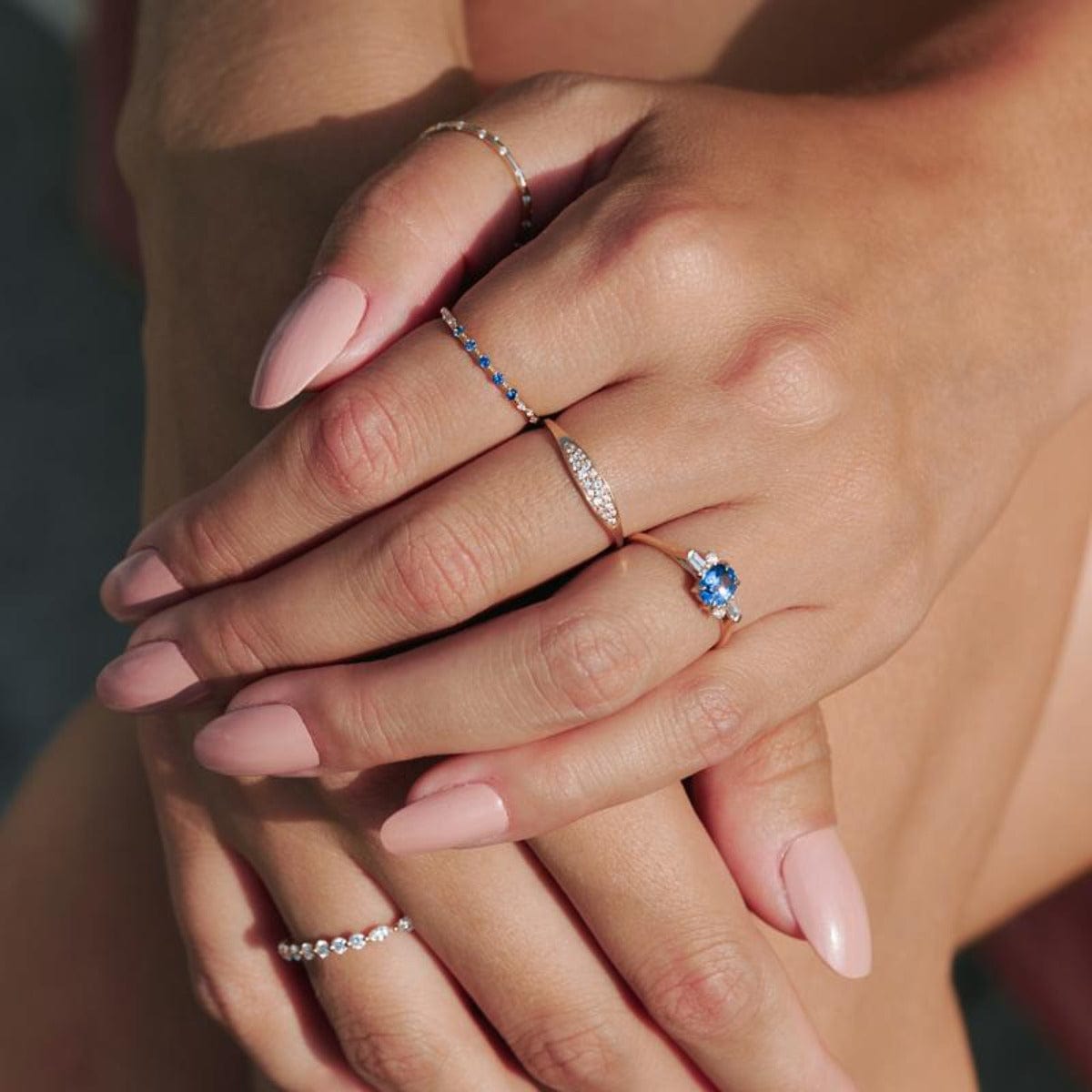 Starry Sapphire Ombré Band Ring - Elegant Blue Gradient Gemstone Jewelry for Women - Perfect for Weddings, Anniversaries & Special Occasions
