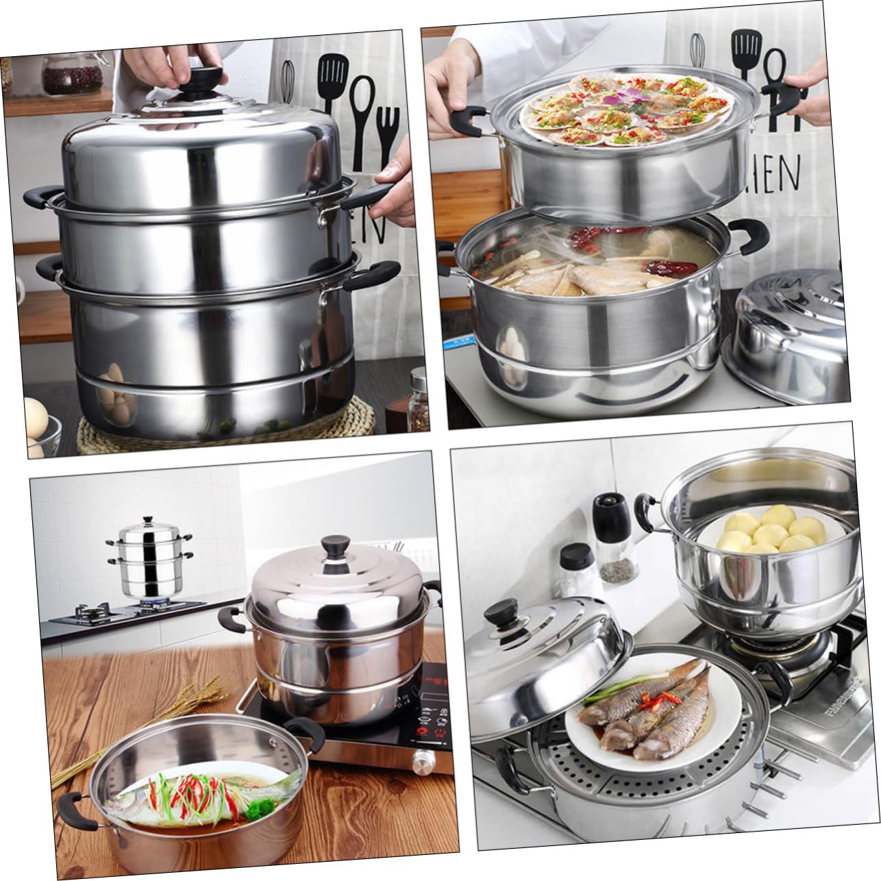 Cabilock 3-Tier Stainless Steel Steamer Pot - Durable Kitchen Cookware for Steaming Vegetables, Dumplings & Seafood - Perfect for Home Cooking & Meal Prep