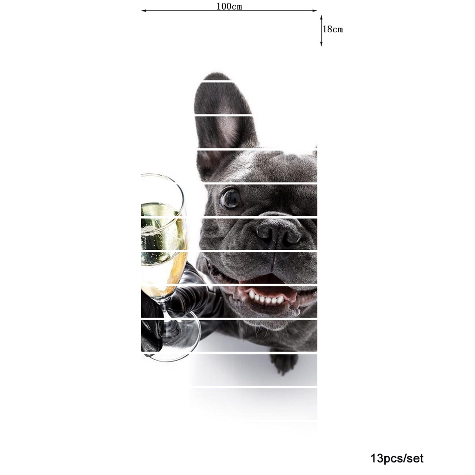 3D Self-Adhesive Removable French Bulldog Stair Stickers - Dog Cheers with Champagne Glass Vinyl Decals for Stair Risers, Kitchen Tiles & Wall Murals (13-Piece Set) - Perfect for Home Decor, Pet Lovers & DIY Interior Design Projects