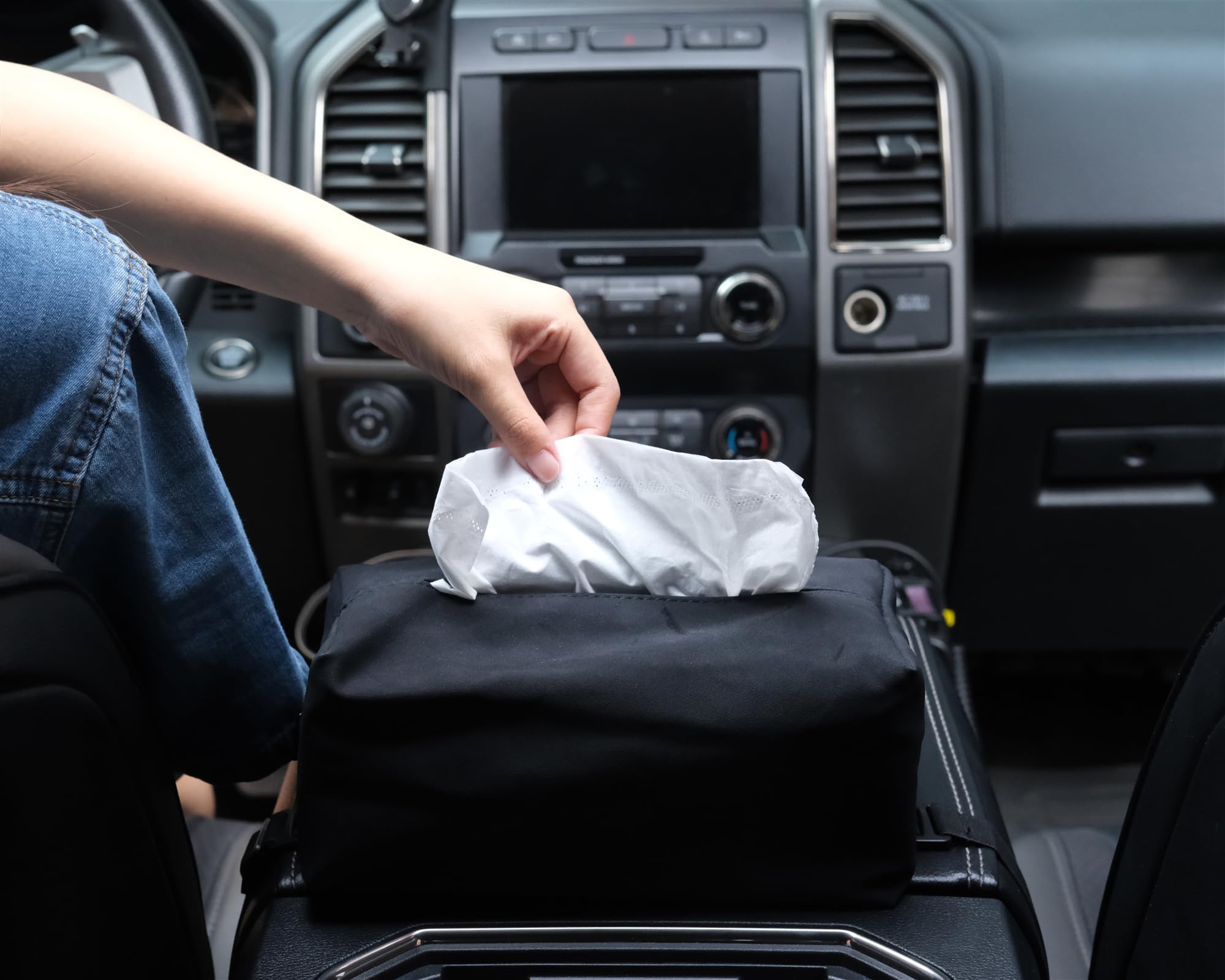 JEYODA Extra Large Suede Car Tissue Holder - 120 Standard Tissue Box Cover for Vehicle Seat, Napkin Organizer (Black) | Perfect for Cars, SUVs, Trucks & Road Trips
