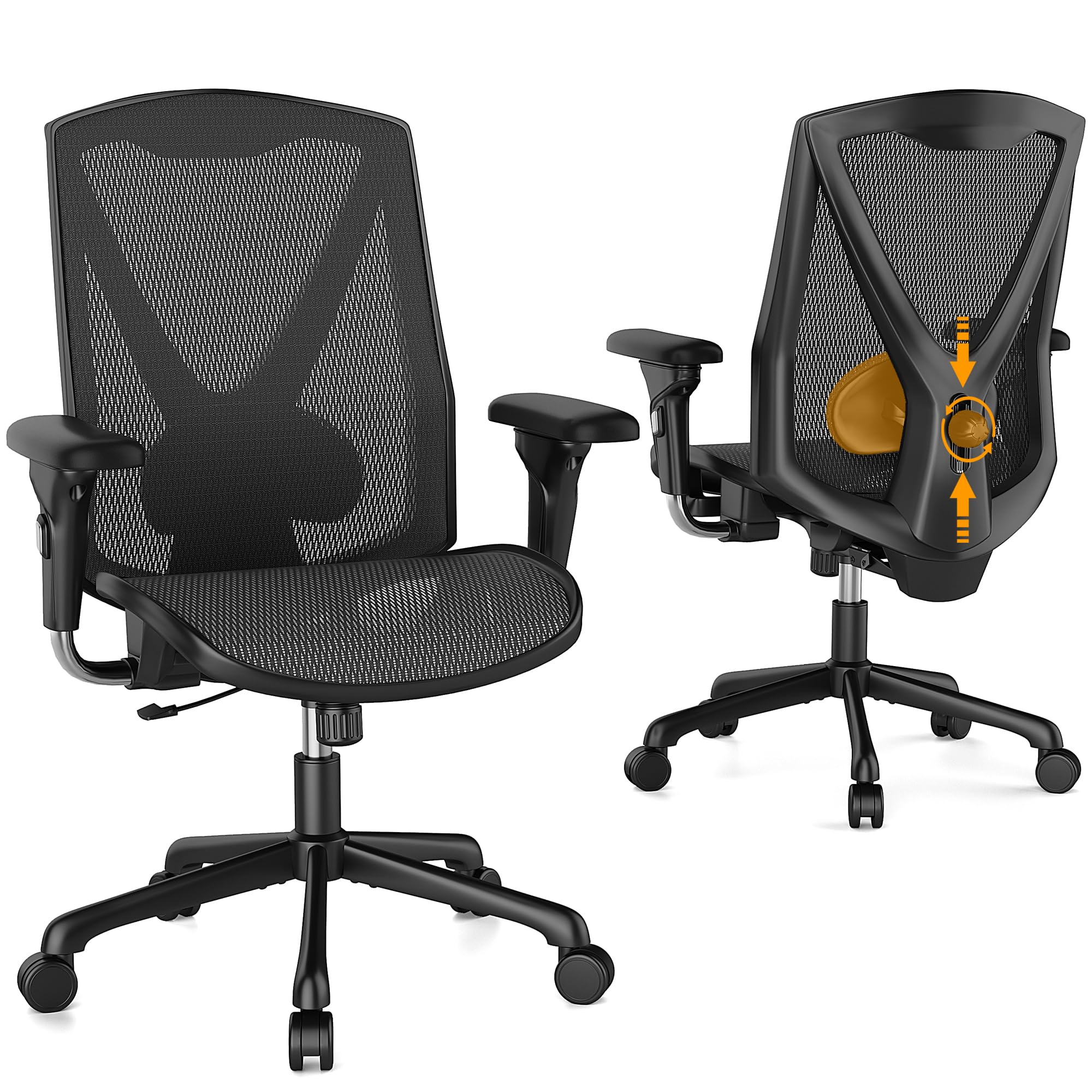 Ergonomic Office Chair - High Back Swivel Computer Gaming Desk Chair with Adjustable Lumbar Support & Armrests, Breathable Mesh Backrest, 3-Position Tilt Function - Perfect for Home Office, Gaming & Workspaces (Black)
