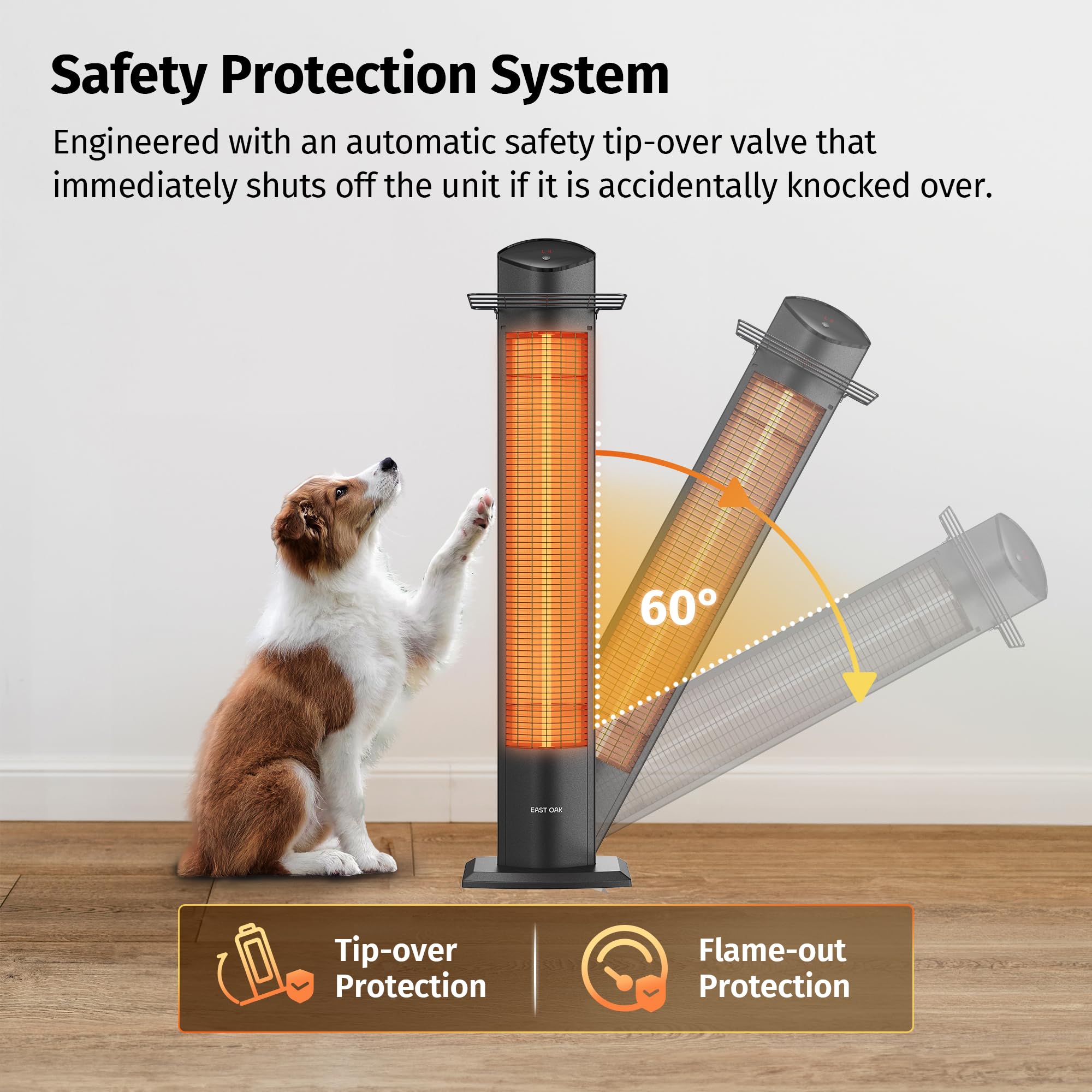 EAST OAK 1500W Electric Patio Heater - Indoor/Outdoor Portable Space Heater with IP55 Waterproof, Tip-Over & Overheat Protection, 2 Heat Settings & 24H Timer - Perfect for Backyard, Deck, Garage, and Office Use (2024 Upgraded Model)