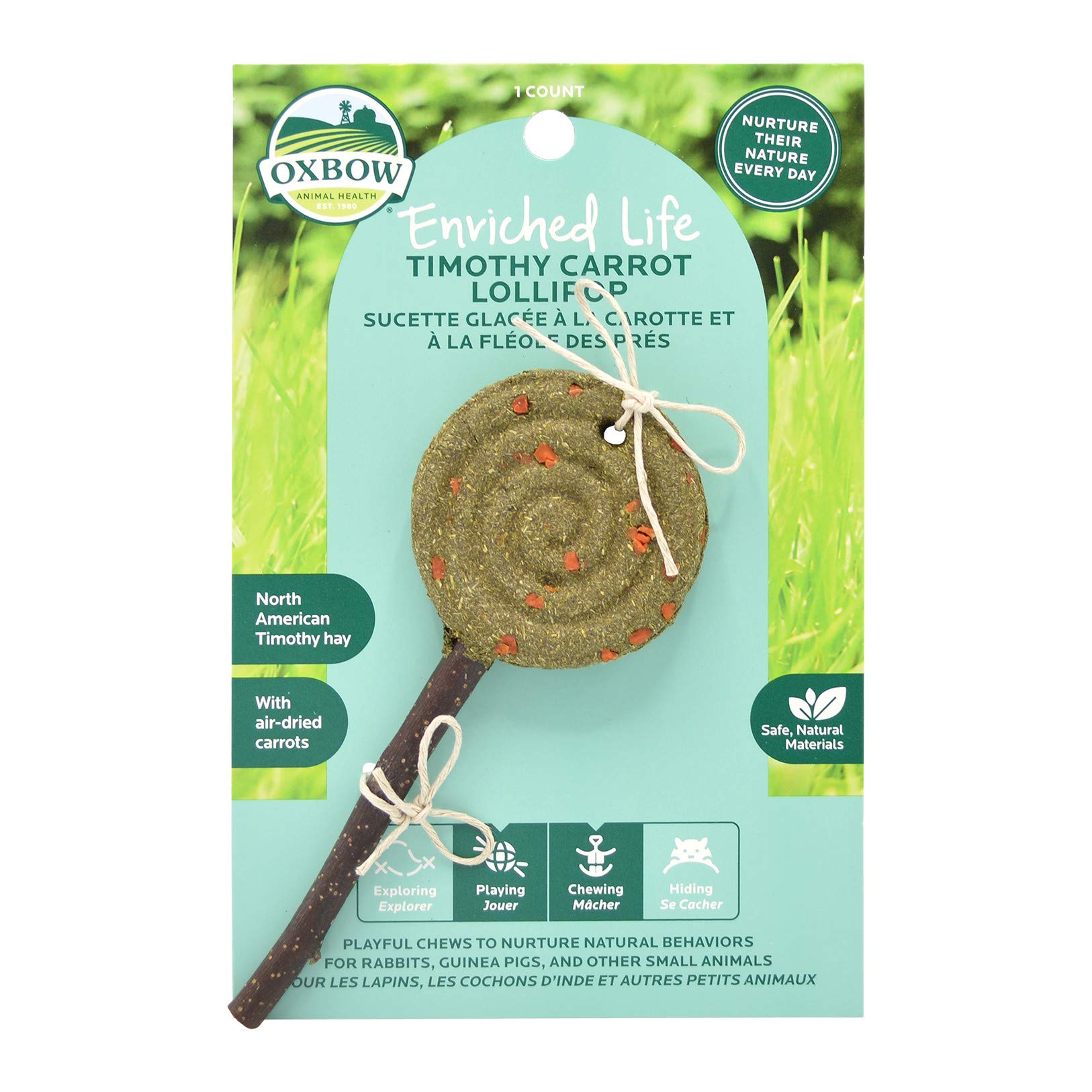 Oxbow Enriched Life Timothy Hay Lollipop with Carrot - Healthy Natural Rabbit Treat for Small Pets - Perfect for Bonding & Enrichment Activities