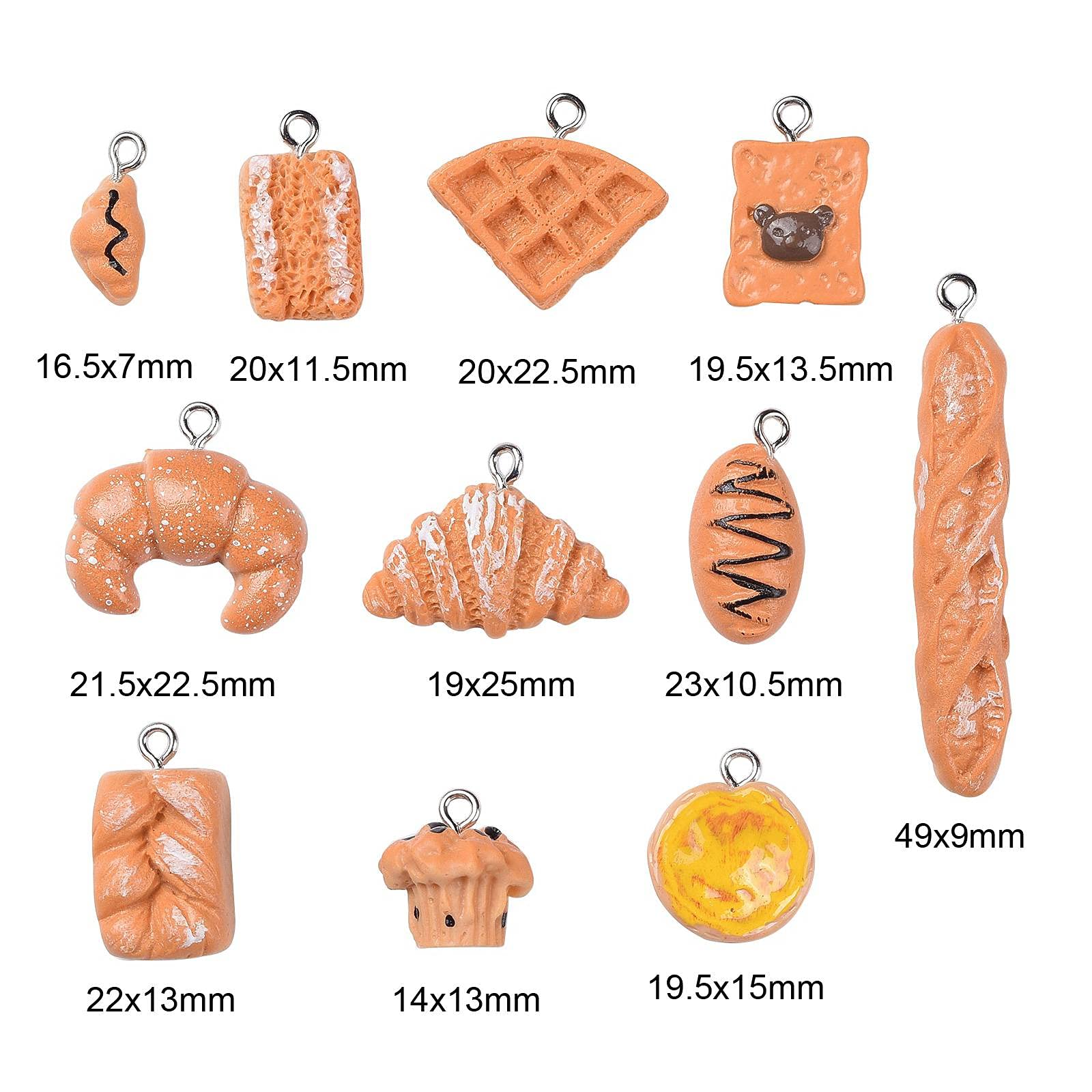 FASHEWELRY 22Pcs Resin Food Charms - 3D Croissant Bread Toast Pendants for DIY Jewelry, Earrings & Keychains - Perfect for Crafting, Gift Making and Kawaii Accessories