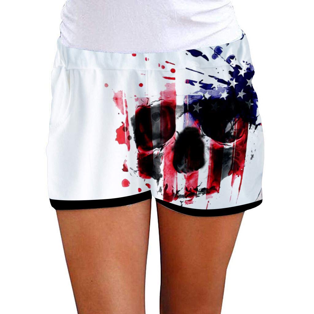 VEKDONE Women's Summer Floral Beach Boardshorts - USA Flag Print Yoga Lounge Shorts for Hiking, Running & Workout | Quick-Dry Activewear for Swimming, Gym & Outdoor Activities