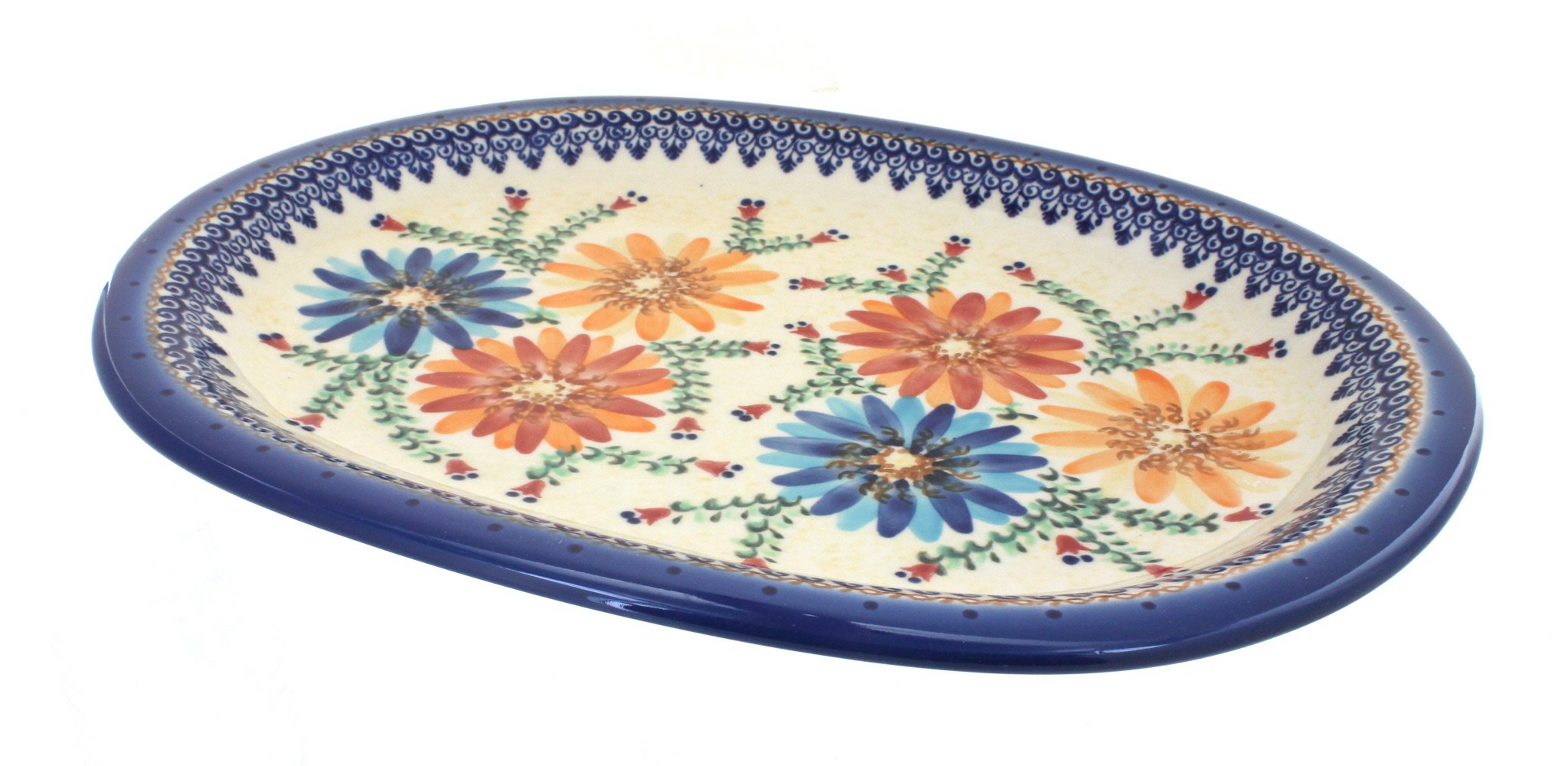 Blue Rose Polish Pottery Autumn Burst Large Oval Platter - Handmade Ceramic Serving Dish for Thanksgiving, Holiday Dinners & Special Occasions