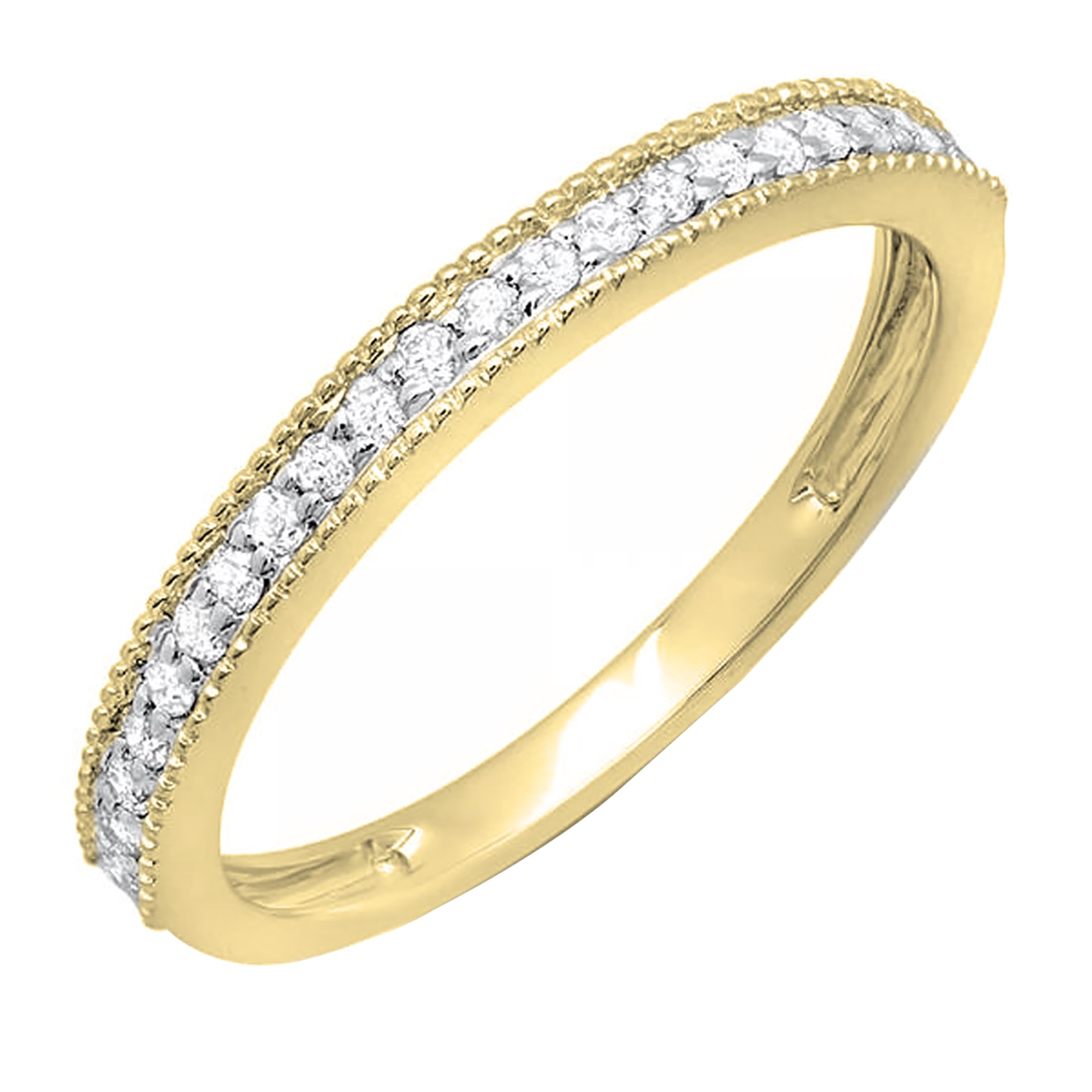 0.35 Cttw 10K Solid Gold Round White Cubic Zirconia Women's Millgrain Wedding Stackable Band Ring - Elegant Bridal Jewelry for Engagement, Anniversary & Everyday Wear