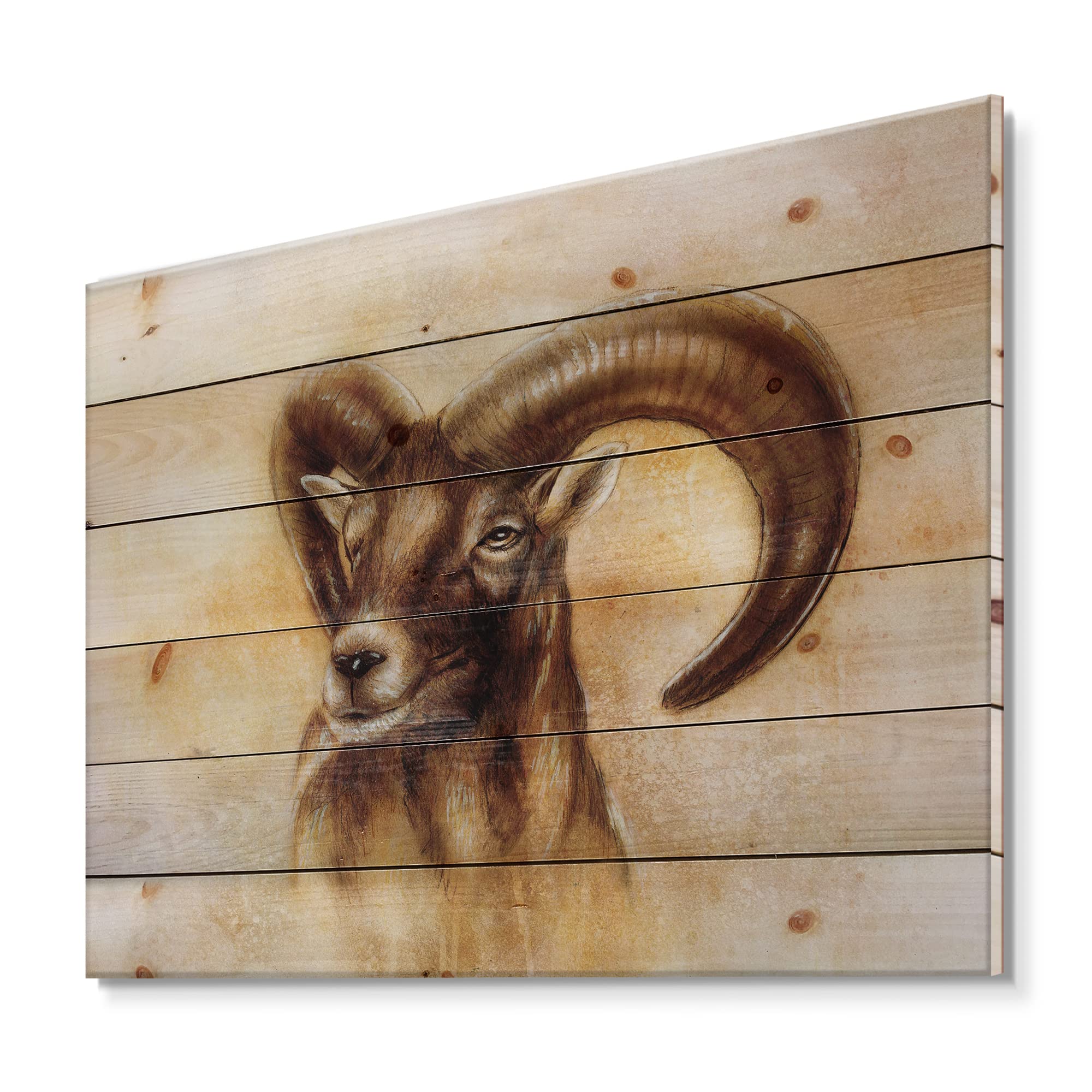 Wild Ram Wood Wall Art - Modern Pine Decor for Living Room