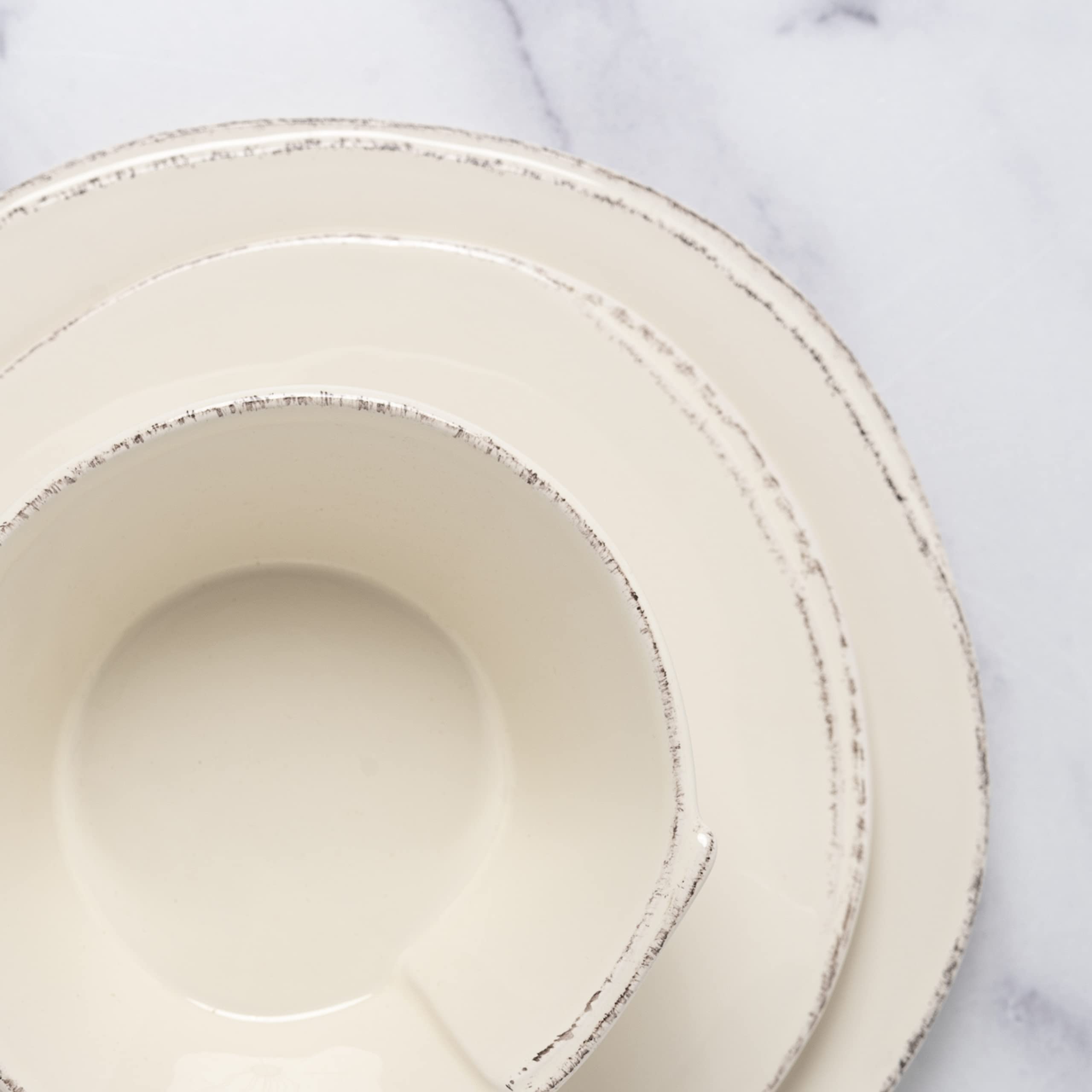 Vietri Lastra Linen 4-Piece Stoneware Dinnerware Set - Handcrafted Tuscan Bowls & Plates for Elegant Dining | Perfect for Dinner Parties, Holiday Meals & Upscale Restaurant Style Table Settings