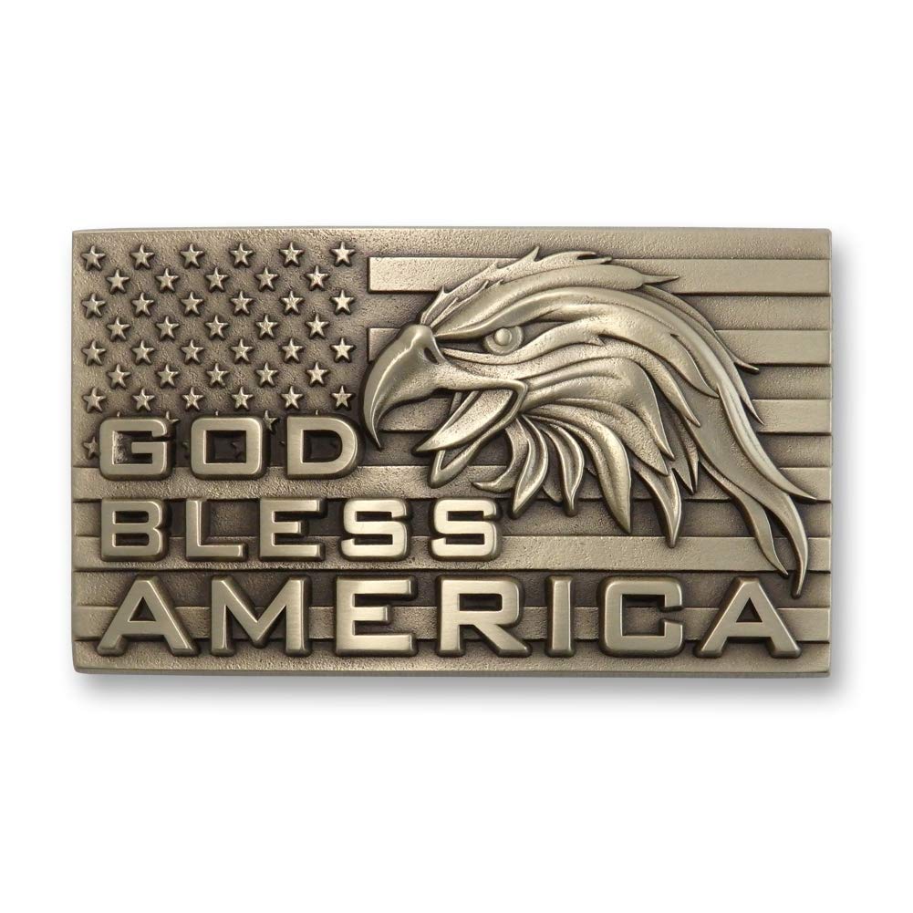 Indiana Metal Craft God Bless America Belt Buckle - Handmade in USA - Patriotic Western Accessory for Jeans, Cowboy Boots & 4th of July Outfits