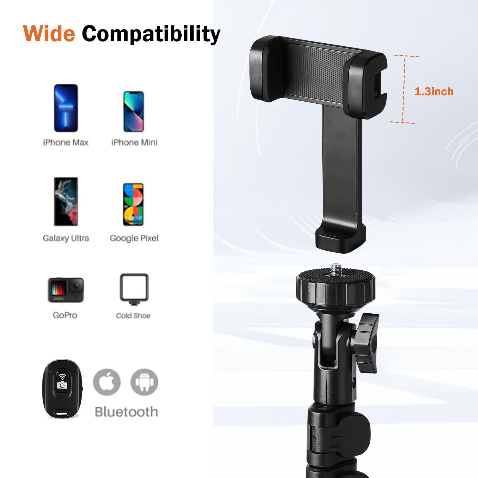 PHOPIK Extendable Phone Tripod Stand with Selfie Stick - Heavy Duty Aluminum Tripod for iPhone & Android Phones, Lightweight & Portable - Perfect for Travel, Vlogging, and Hands-Free Video Calls