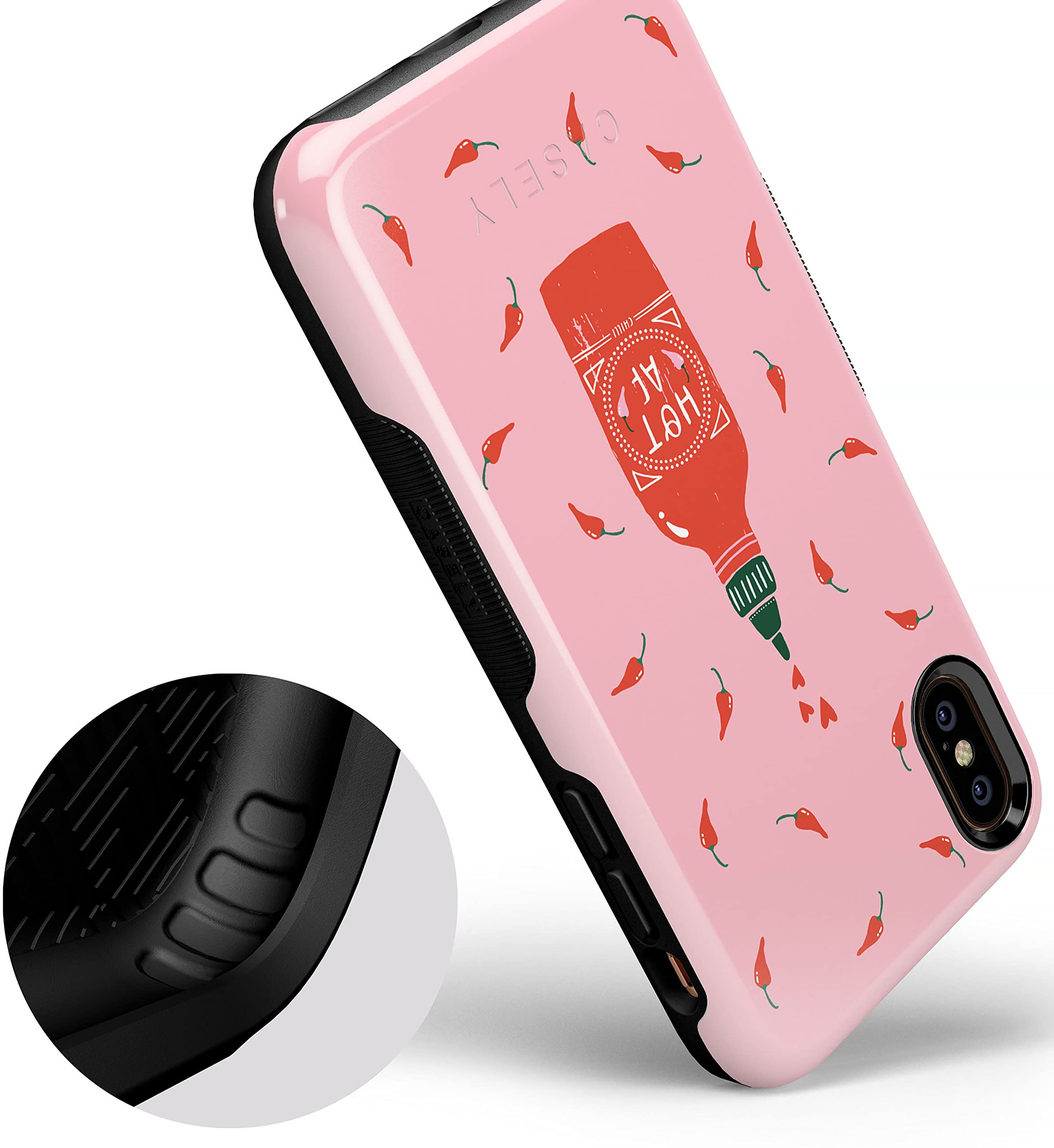 Casely iPhone Xs Max Case - Spicy AF Pink Chili Hot Sauce Design | Shockproof Protective Phone Cover | Perfect for Foodies, Hot Sauce Lovers & Trendy Accessories