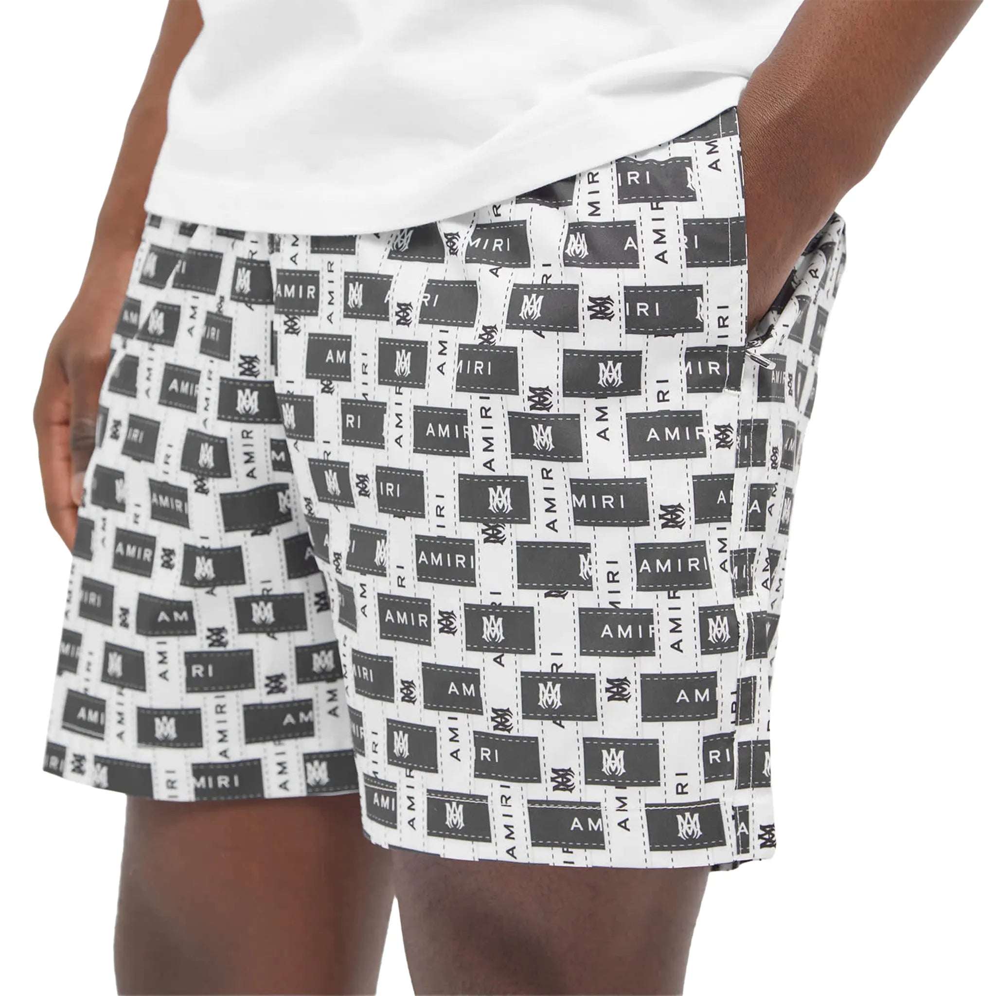 Amiri Interweave Black White Swim Shorts for Men - Quick Dry Beach Swimwear with Comfortable Fit - Perfect for Pool, Vacation & Summer Activities