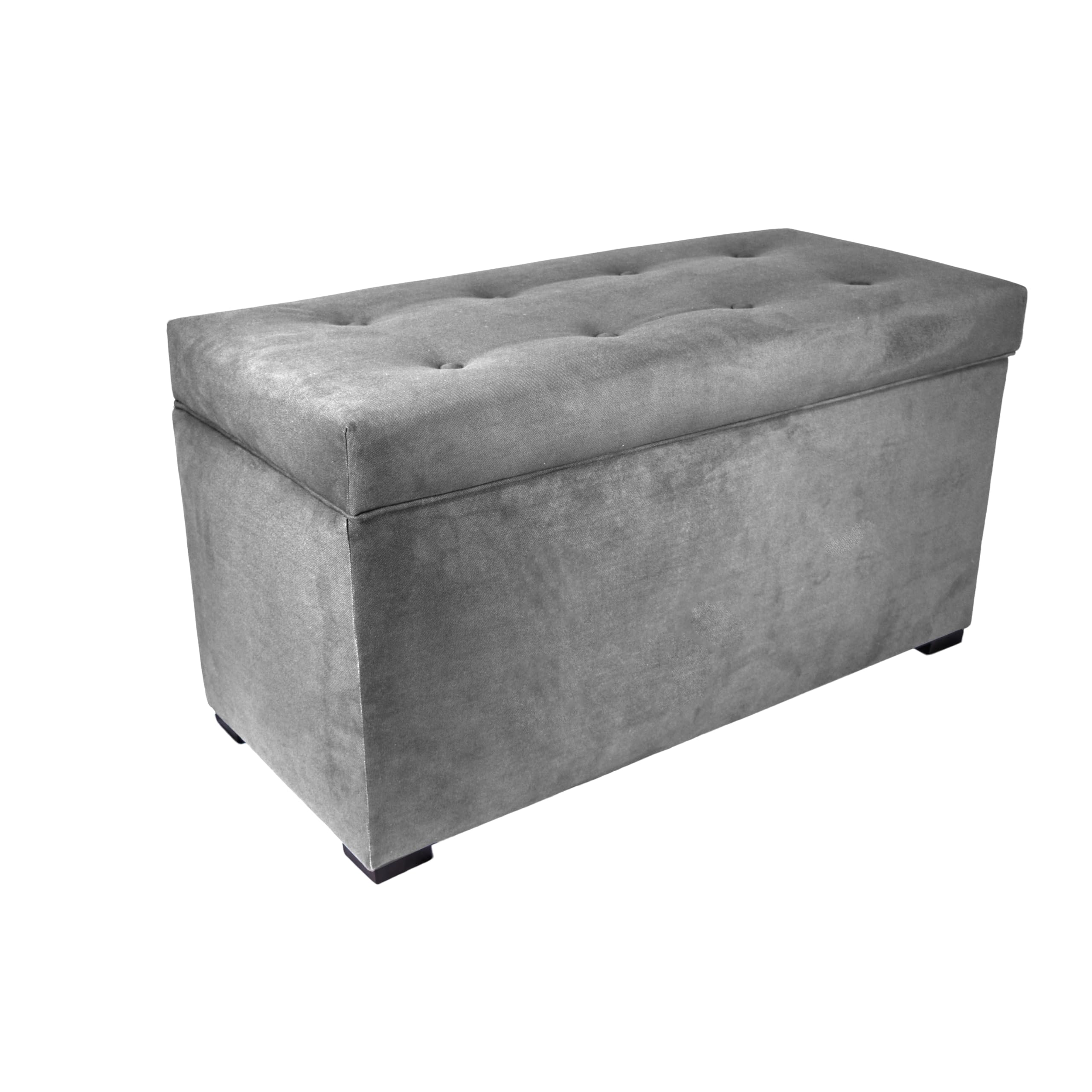 Angela 8-Button Tufted Storage Trunk Bench with Hidden Compartment - Grey Upholstered Ottoman for Entryway, Bedroom & Living Room Organization