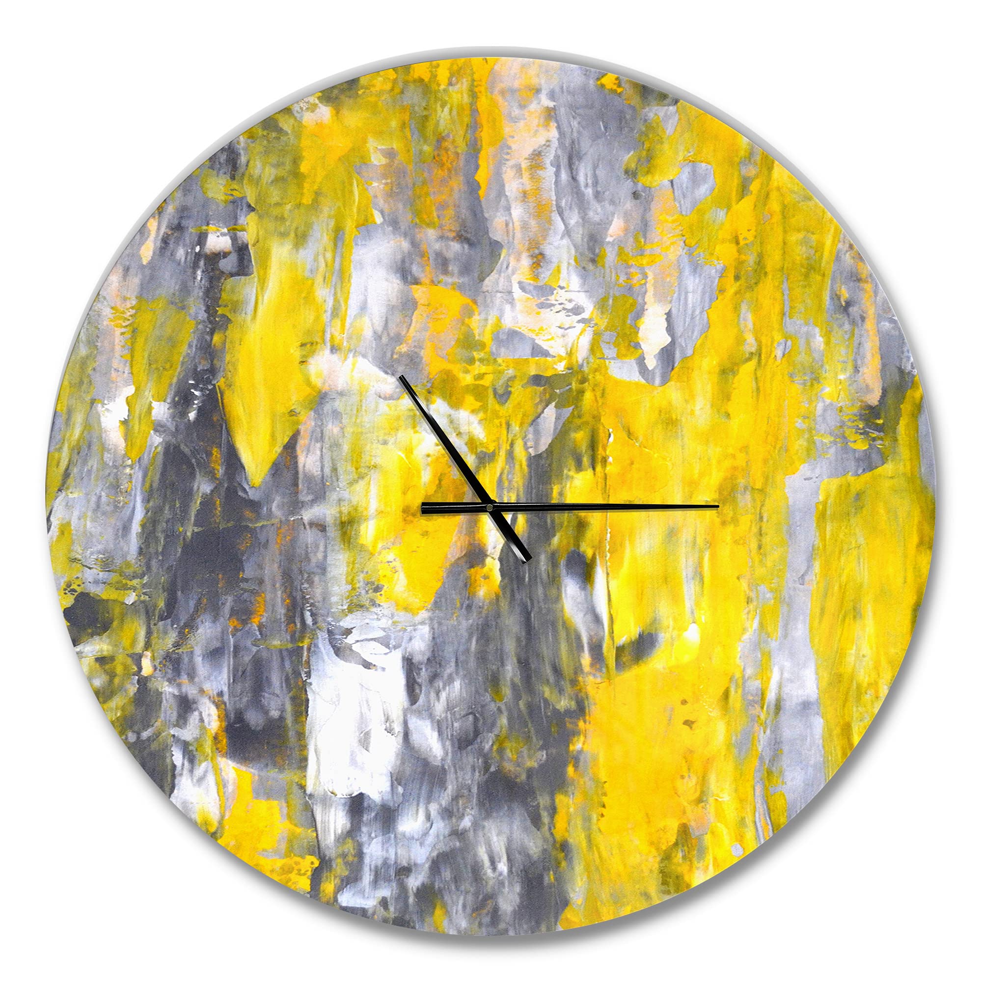 DesignQ Grey and Yellow Abstract Pattern Modern Wall Clock - Stylish Home Decor for Bedroom, Bathroom, Office & Living Room | Perfect for Contemporary Spaces & Gift Giving