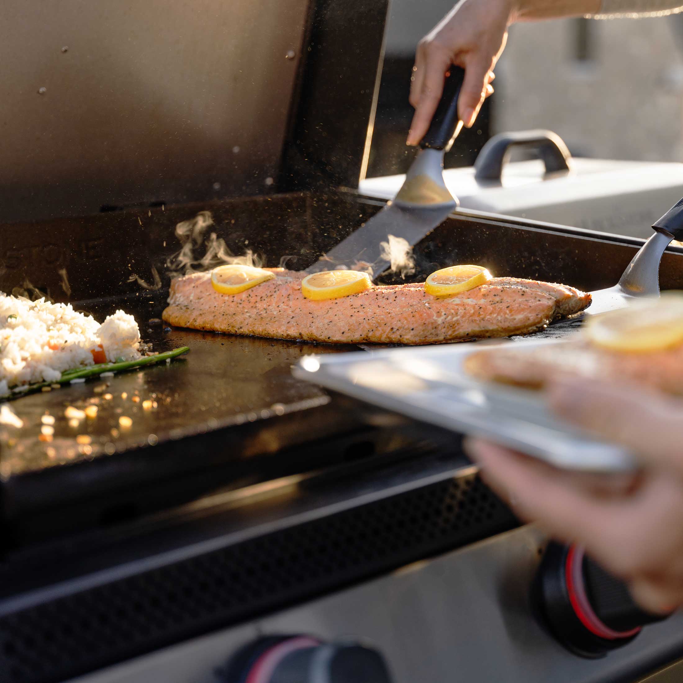 Non-Stick Griddle Island Bundle with 2 Burners - Perfect for Outdoor Cooking, Camping & Backyard BBQs