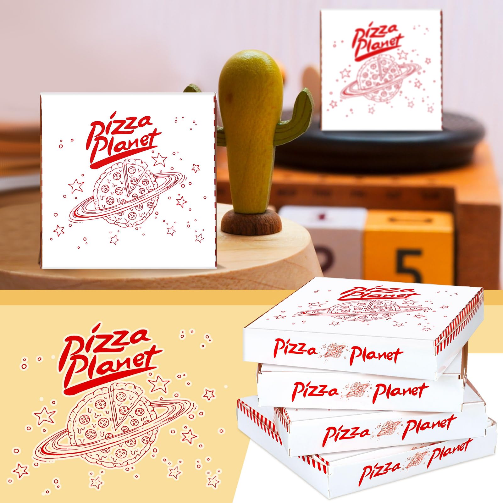 48 Pcs Mini Pizza Planet Pizza Boxes - 3.5 Inch Small Dessert Boxes for Birthday Party Favors, Baby Shower, Themed Decorations | Perfect for Toy Story Inspired Parties, Kids Room Decor & Themed Events