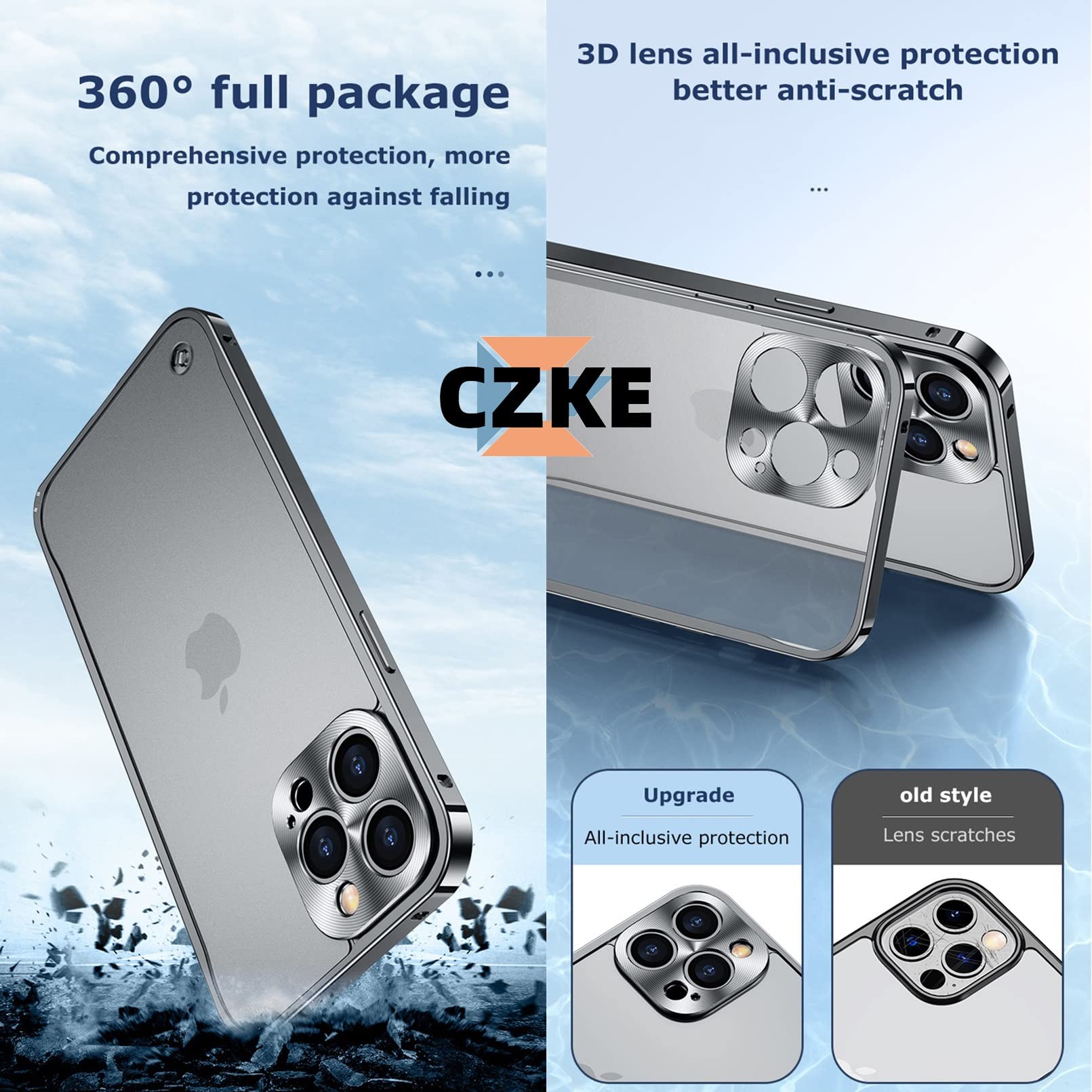 Premium CZKE Matte Shockproof Metal Frame Phone Case for iPhone 11 Pro Max & 12 - Luxury Bumper Cover with Lens Protection (Black) | Durable Protection for Work, Travel & Outdoor Activities