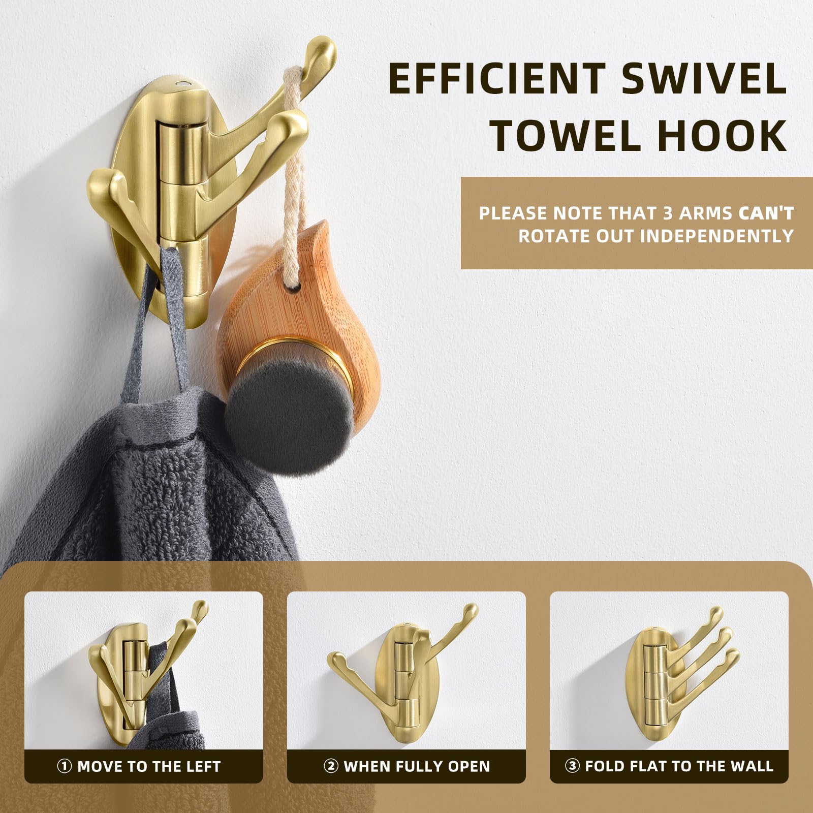 Brushed Gold Folding Towel Hook - Bathroom & RV Organizer for Robes & Coats