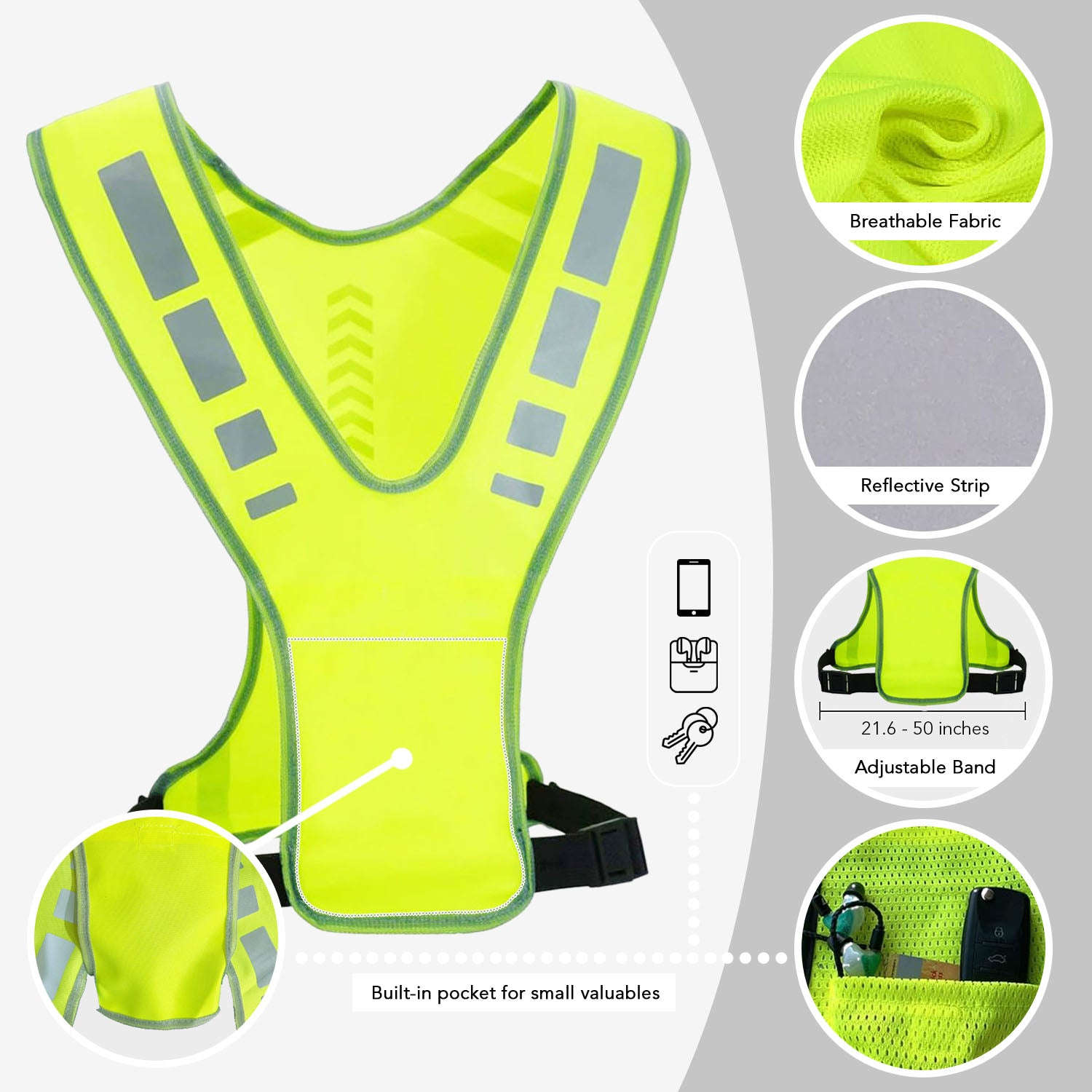 High Visibility Reflective Running Vest with Pocket for Men, Women & Kids - Safety Reflective Gear for Night Cycling, Walking, Jogging & Outdoor Activities - Perfect for Runners, Cyclists & Pedestrians in Low Light Conditions