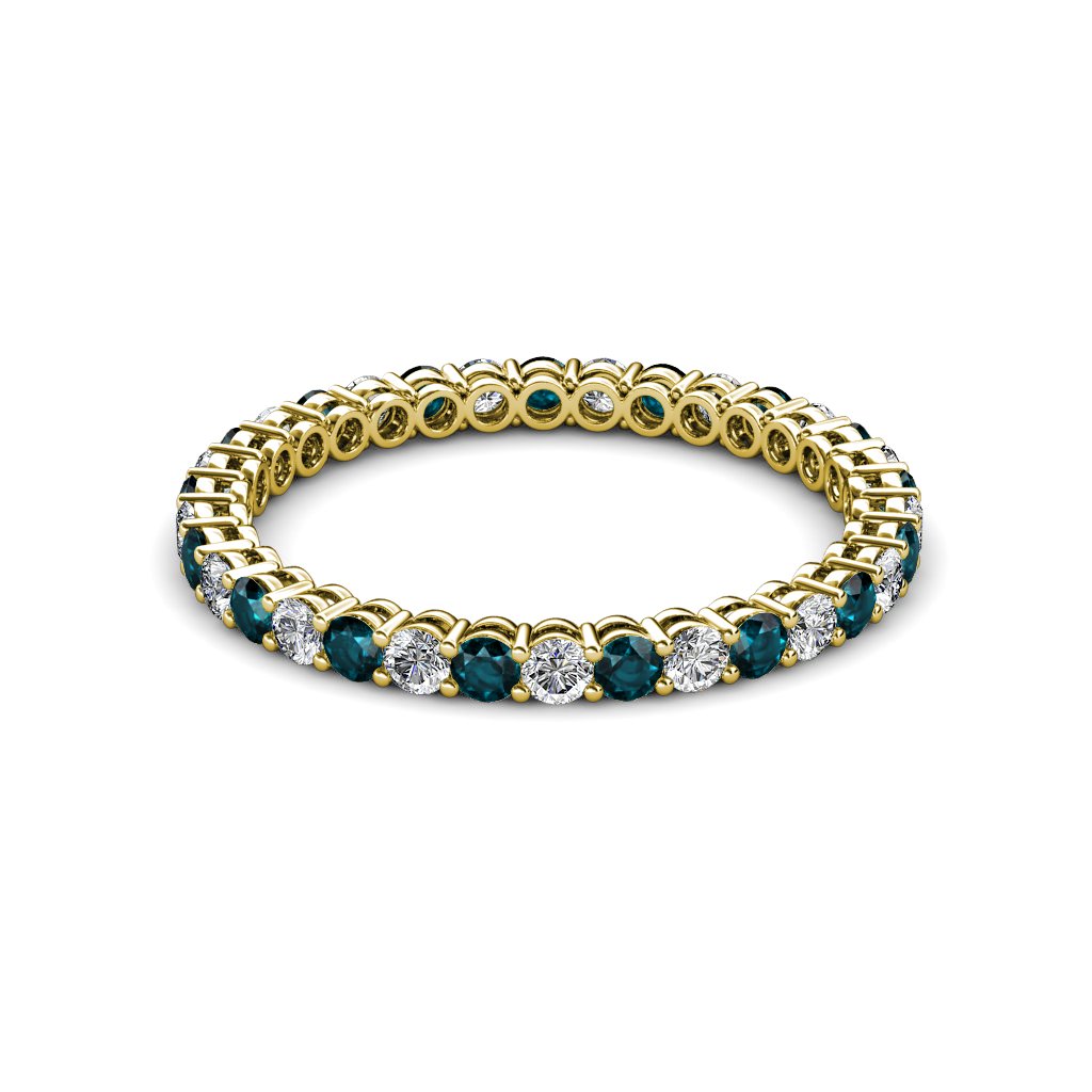 0.83-0.97 Carat Diamond & London Blue Topaz Women's Stackable Eternity Band Ring in 14K Yellow Gold - Perfect for Weddings, Anniversaries & Everyday Elegance