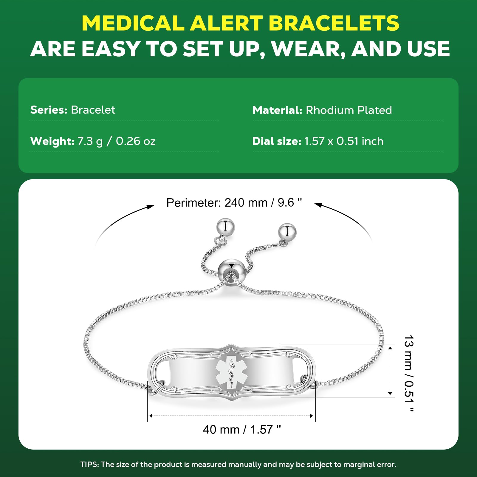 Upgraded QR Code Medical ID Bracelet for Women - Adjustable 7-9 Inch Sterling Silver Chain Link with Large Emergency Info Space - Perfect for Allergies, Diabetes & Emergency Medical Situations