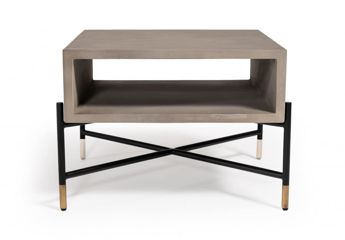 Modern Gray Concrete & Black Metal Coffee Table for Living Room