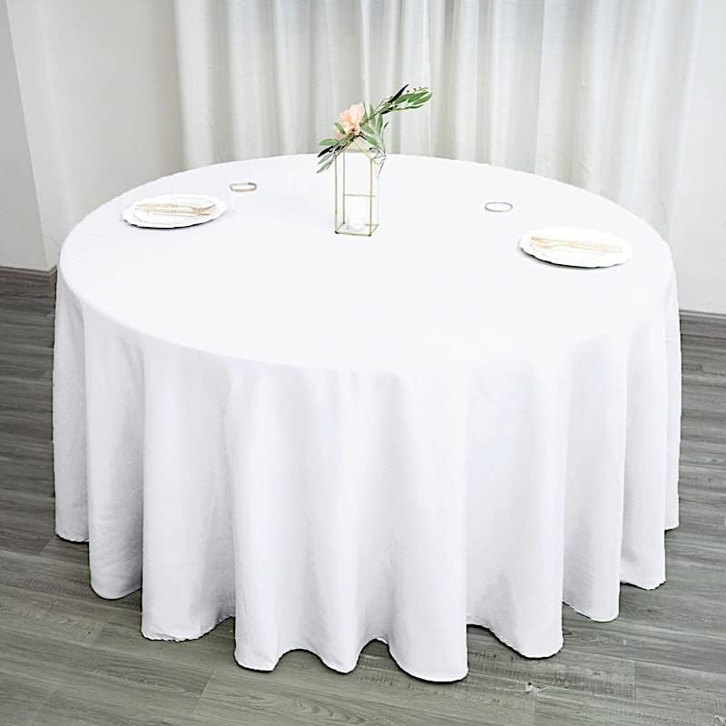 10 Pack 120 Inch Round White Polyester Tablecloths - Premium Fabric Table Cover for Wedding, Banquet, Party, Reception & Dining - Washable & Wrinkle-Resistant for Easy Home & Event Use