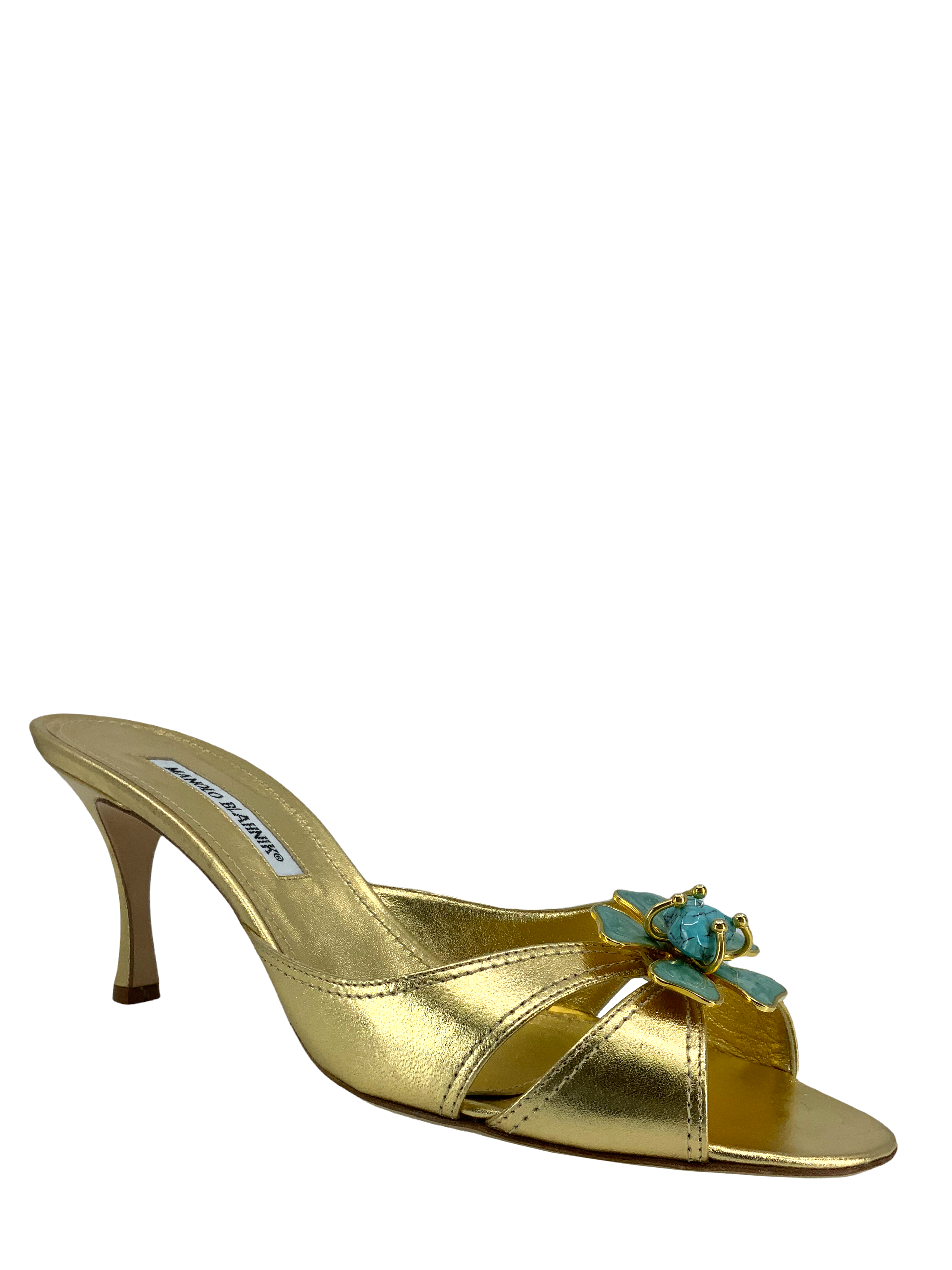Manolo Blahnik Tailobo Leather Embellished Slide Sandals for Women Size 10.5 | Luxury Designer Summer Shoes | Perfect for Beach, Vacation & Evening Parties
