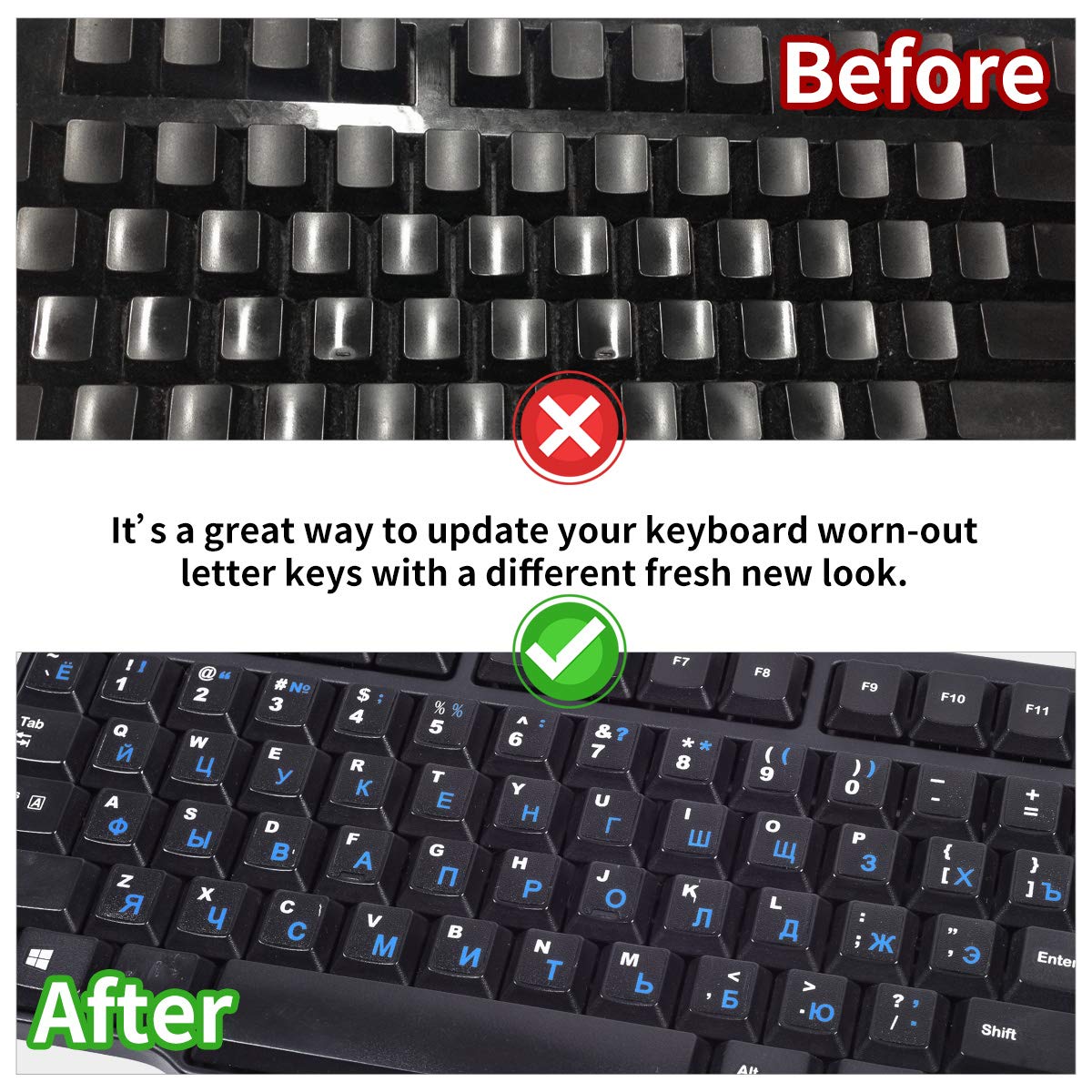 Russian Keyboard Stickers - Cyrillic Letters for PC & Laptop - Home & Office Use