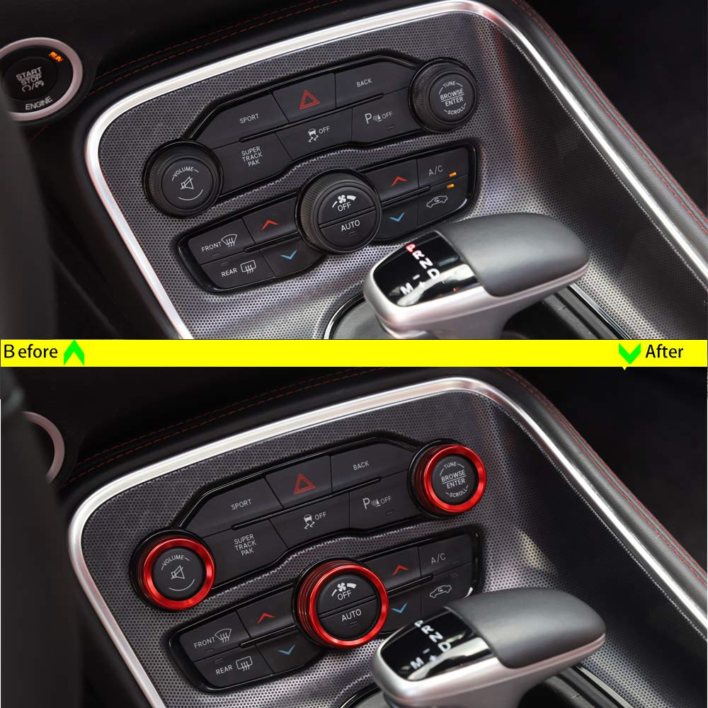 Red Aluminum AC Knobs for 2015-2021 Dodge Challenger/Charger/Chrysler 300 & 2013-2018 Ram - 3pcs AC Control Switch Buttons - Perfect for Car Interior Upgrade & Climate Control Replacement