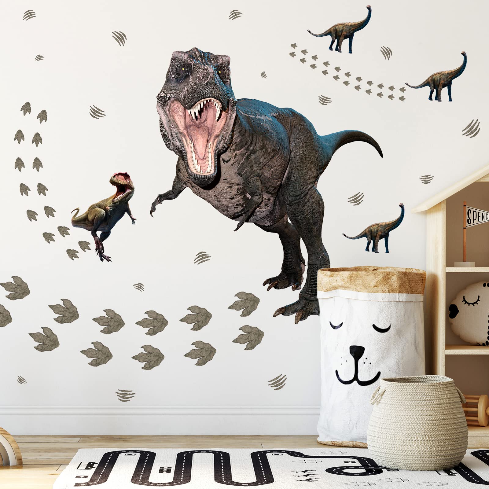 Large Dinosaur Wall Decals - 56 Pcs Dino Footprints & Tracks Stickers for Boys Room Decor | Perfect for Kids Birthday Party Gifts & Nursery Wall Art | Fun Dinosaur Theme Bedroom & Playroom Decorations