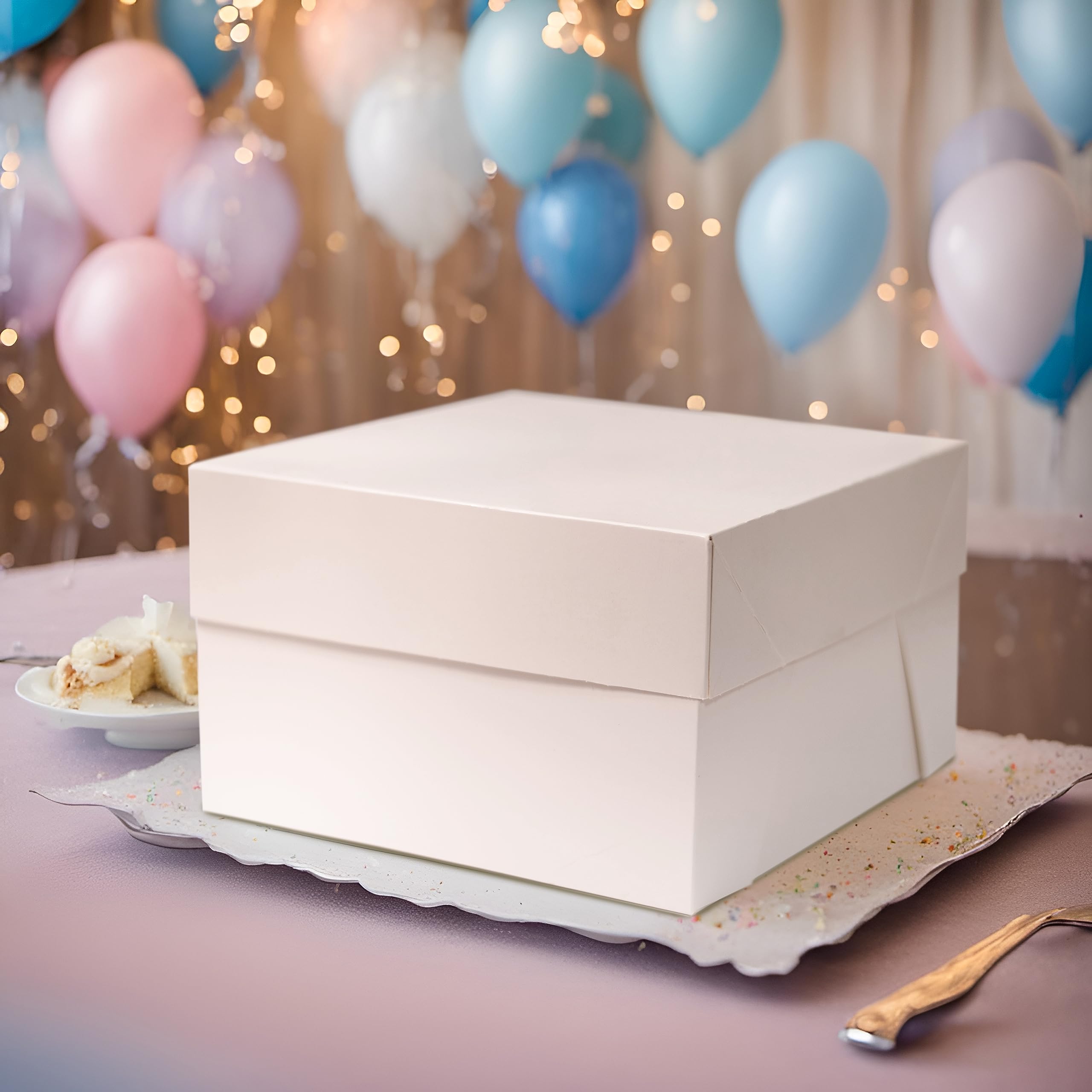 DecoPac 12 Inch Square Silver Cake Drum Board & White Bakery Box Set - Perfect for Wedding Cakes, Birthday Desserts, Pies & Cookie Transport | Durable Cake Plate & Matching Box for Professional Bakers & Home Bakers