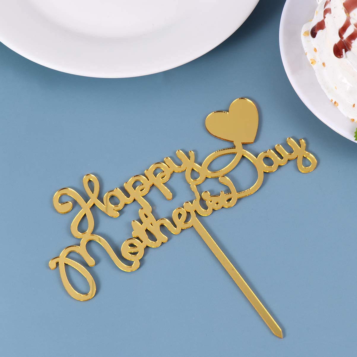 10pcs Happy Mother's Day Cake Toppers - Acrylic Cake Decorations for Birthday, Wedding & Party - Golden Cake Picks for DIY Baking & Celebration Gifts