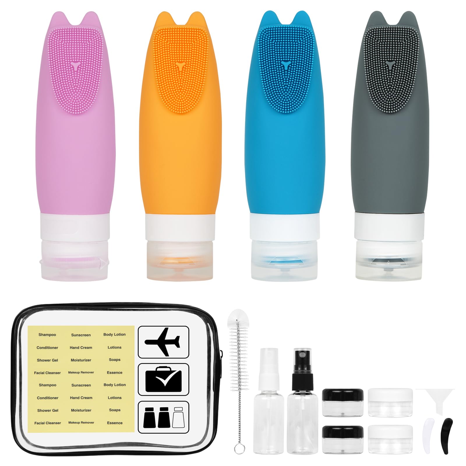 16-Piece TSA Approved Leak-Proof Silicone Travel Bottles Set (3oz) - Refillable Toiletry Containers for Shampoo, Conditioner & Cosmetics with Free Travel Pouch - Perfect for Air Travel, Gym & Vacation Essentials