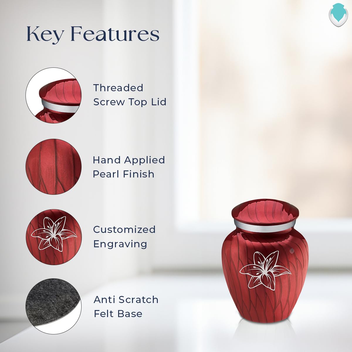 Elegant Embrace Lily Keepsake Cremation Urn - Pearl Candy Red | Memorial Urn for Ashes | Perfect for Home Display, Funeral Services & Memorial Ceremonies