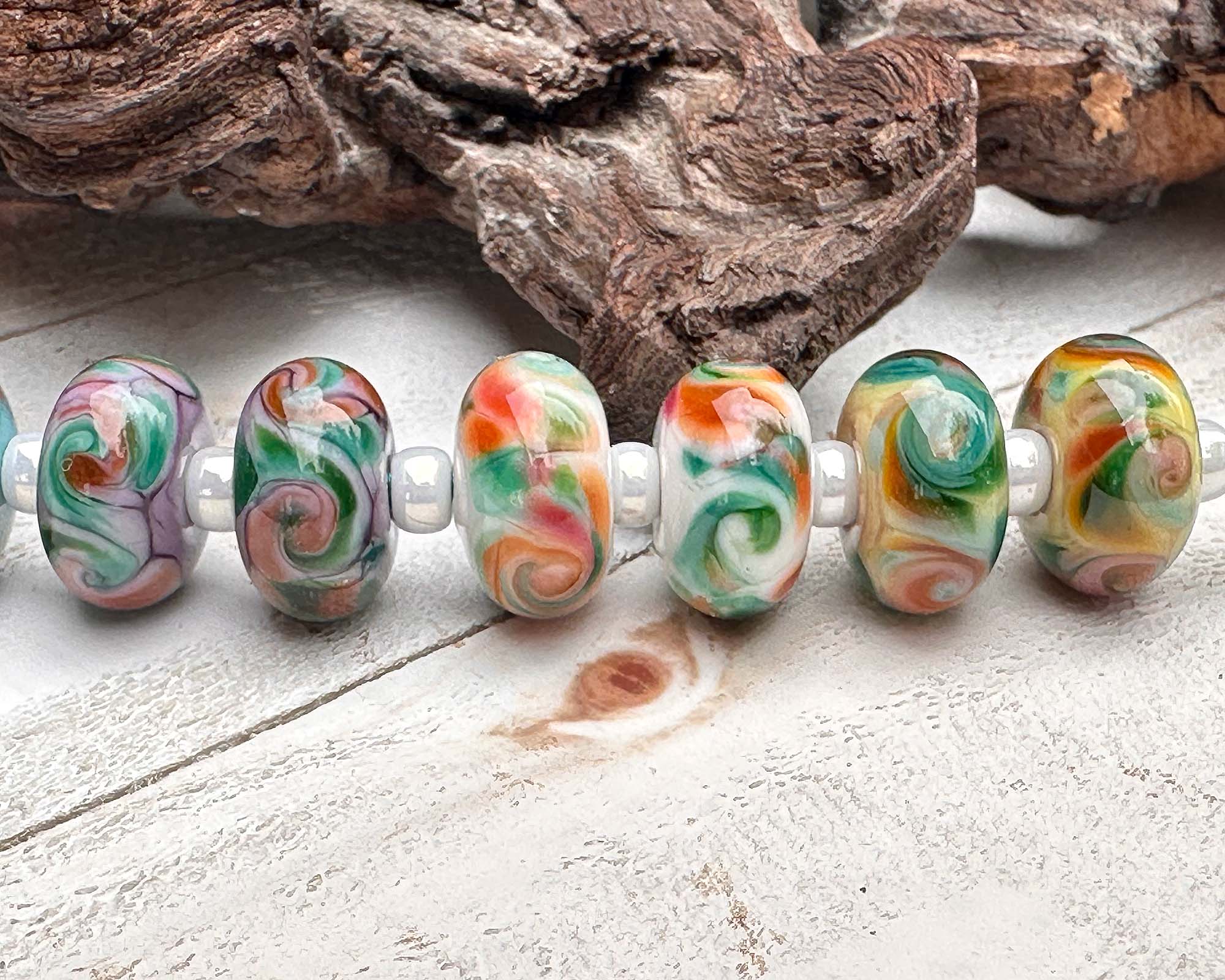14pcs Citrus Swirls Lampwork Glass Beads Set for Jewelry Making - DIY Bracelet, Necklace & Craft Projects - Vibrant Orange Yellow Handmade Beads