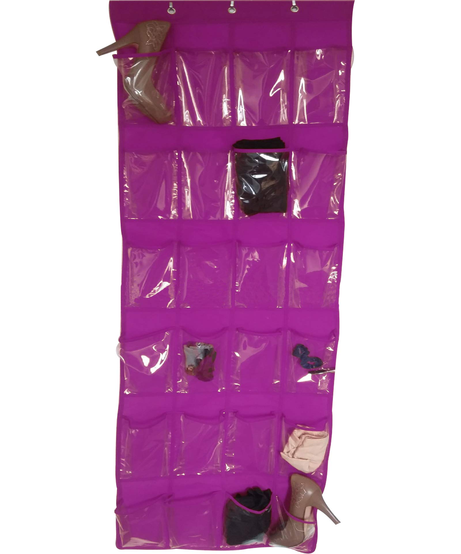 24-Pocket Clear Over The Door Shoe Organizer - Hanging Closet Storage Bag for Shoes, Accessories & More (Purple) - Perfect for Bedroom, Closet & Small Space Organization