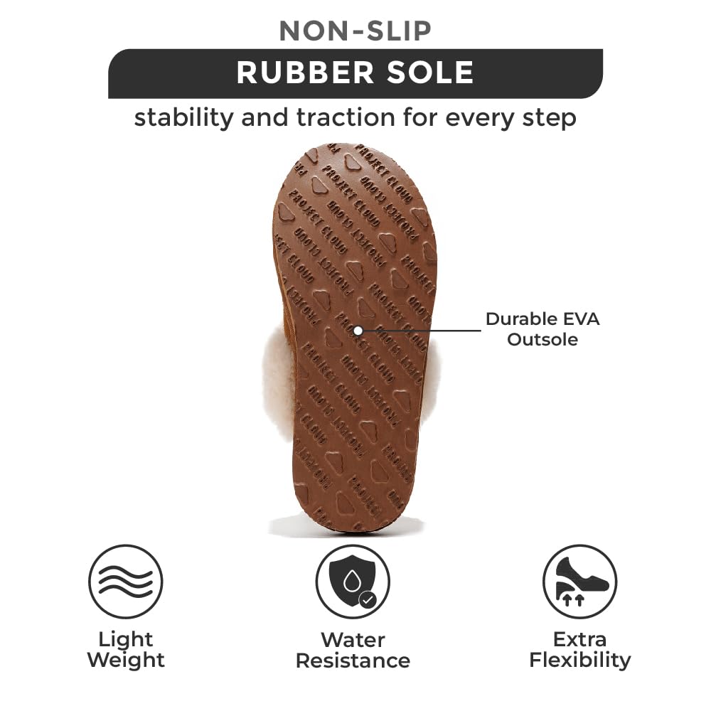 Women's Genuine Suede Shearling Slippers with Memory Foam Insole - Non-Slip Indoor/Outdoor Clogs for Comfort & Warmth - Perfect for Home, Office & Travel (Henka)