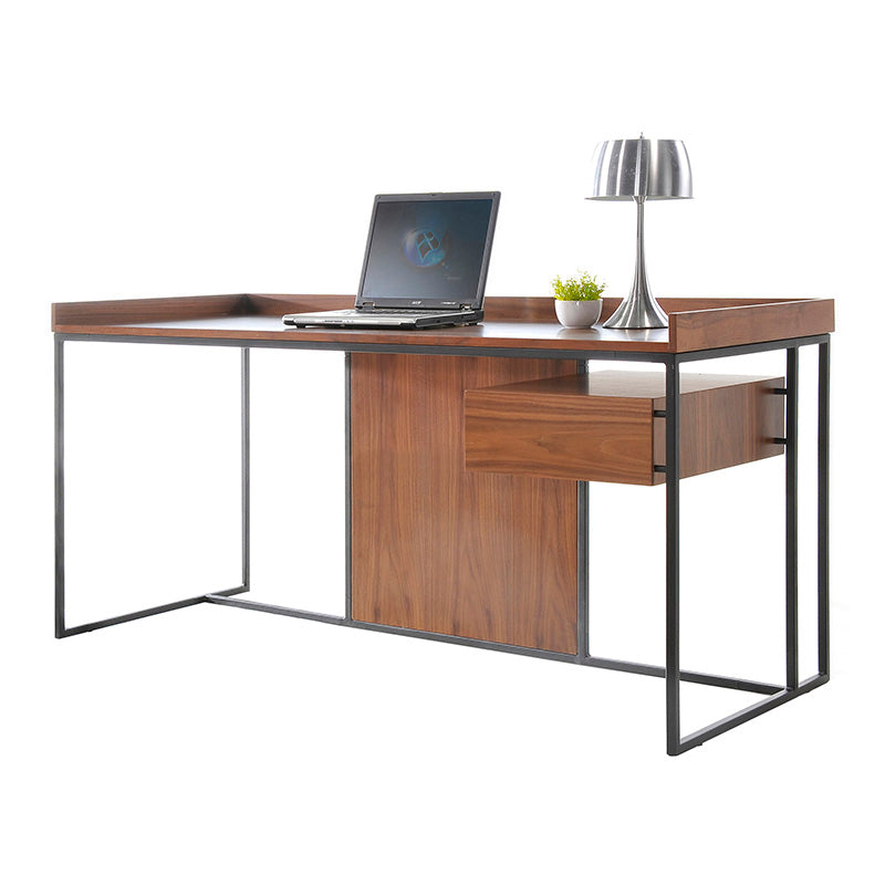 Leo Retro Desk 160cm Walnut - Vintage Style Writing Desk for Home Office, Study & Workspace - Solid Wood Computer Desk with Spacious Surface