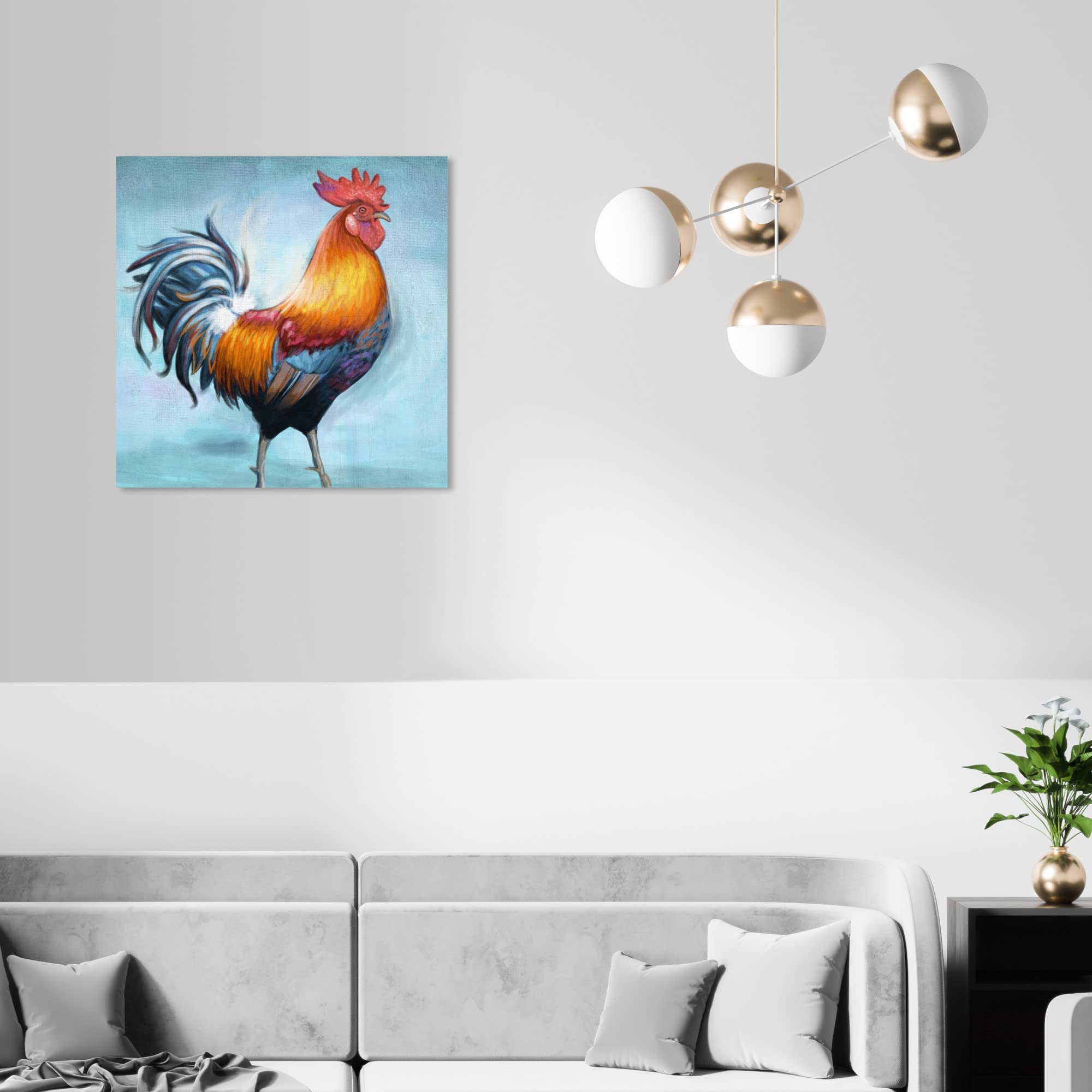 Spring Rooster II Wall Art Canvas Print - Orange & Blue Animal Home Decor 12x12 Inches - Modern Farmhouse & Nursery Wall Decor by Oliver Gal Artist Co.