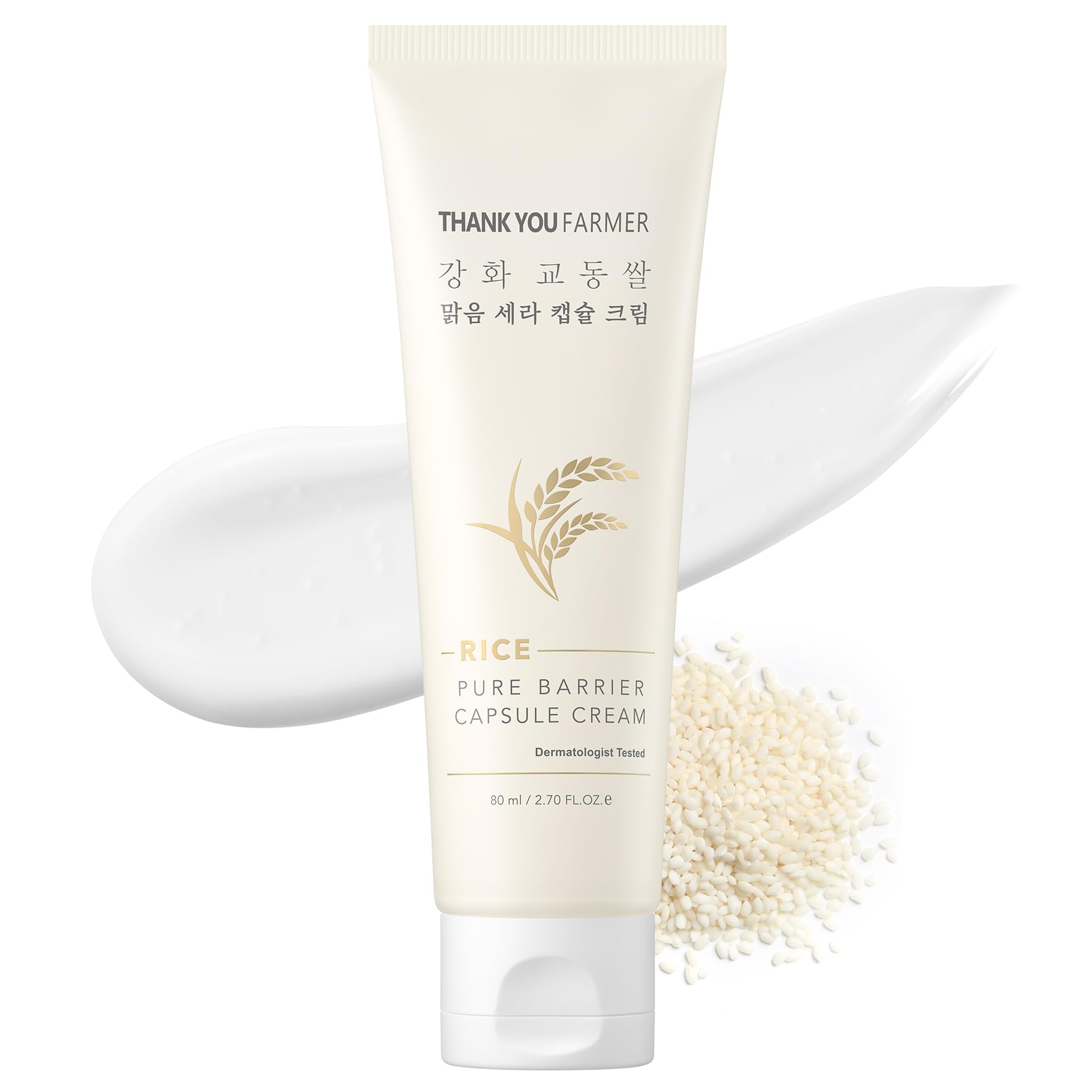 THANKYOU FARMER Rice Pure Barrier Capsule Cream - Hydrating Moisturizer for Dry & Sensitive Skin | Hypoallergenic, Dermatologist Tested Korean Skincare with Ceramide Capsules & Rice Extract | Perfect for Night Routine & Winter Skin Care