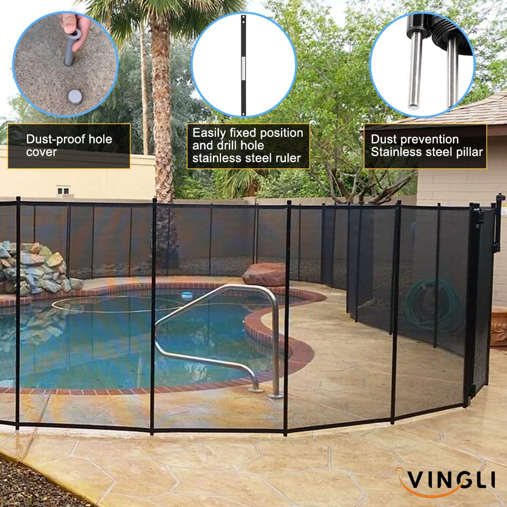 VINGLI 4Ft x 12Ft Black Swimming Pool Safety Fence for Inground Pools - Durable Mesh Barrier with Easy Installation, Perfect for Backyard, Family and Pet Protection