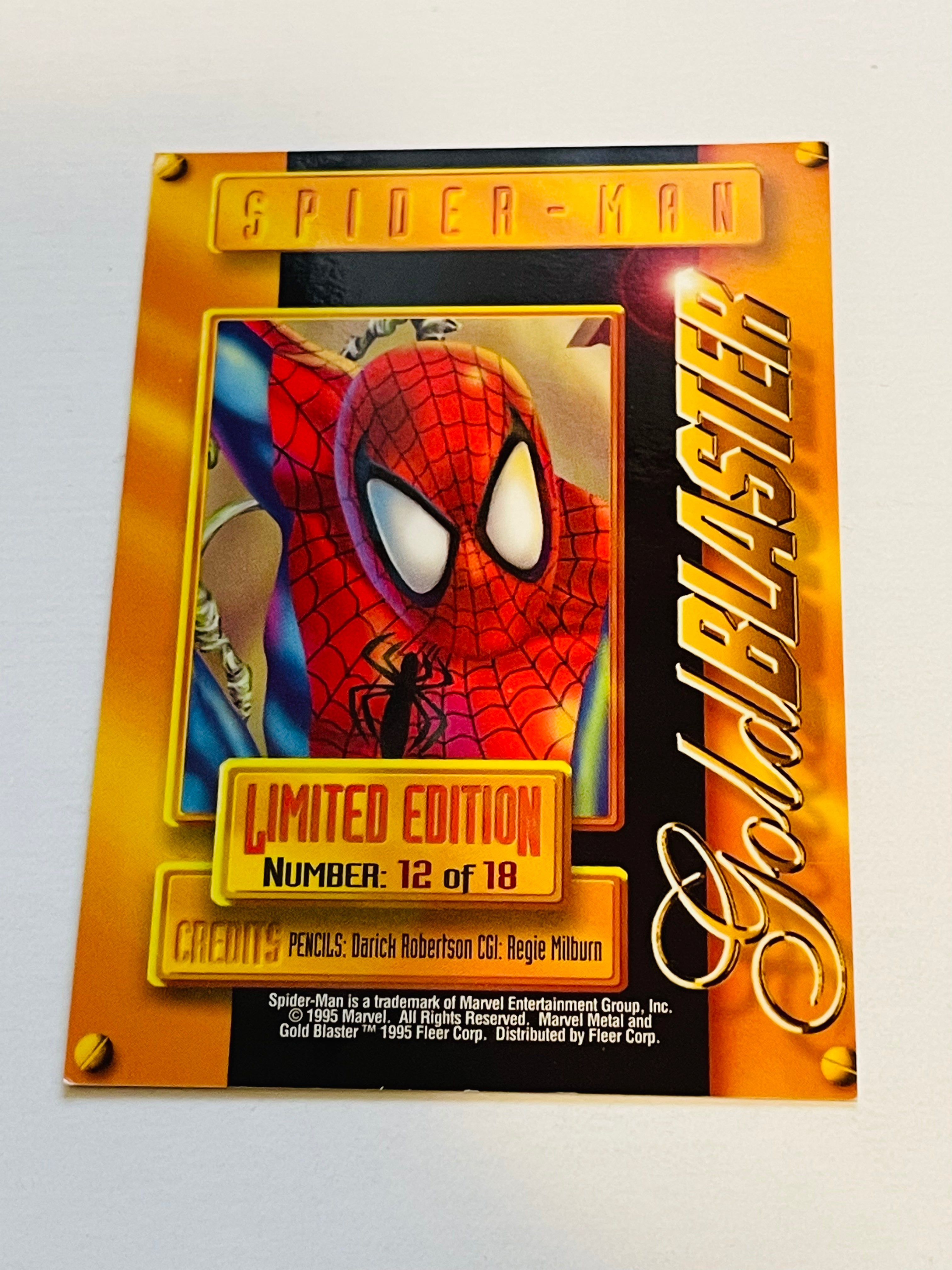 1995 Marvel Spider-Man Gold Metal Blaster Insert Card - Rare Collectible for Superhero Fans & Comic Book Enthusiasts | Perfect for Display, Trading, and Nostalgic Gift Giving