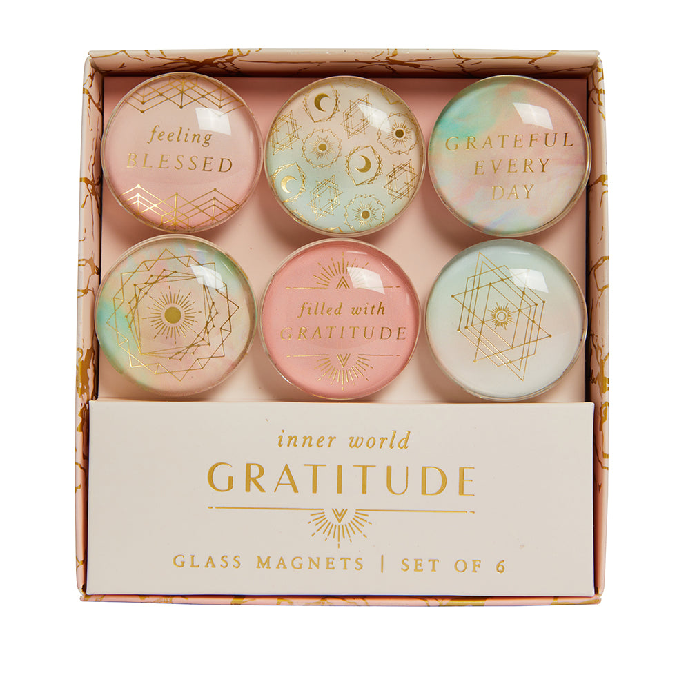 Gratitude Glass Magnet Set - 6 Pack Inspirational Fridge Magnets for Home, Office & Gifts - Perfect for Refrigerator, Whiteboard & Metal Surfaces
