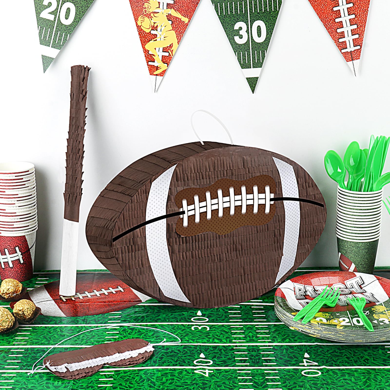 Football Pinata with Stick - Kids Sports Party Decor for Birthday Games