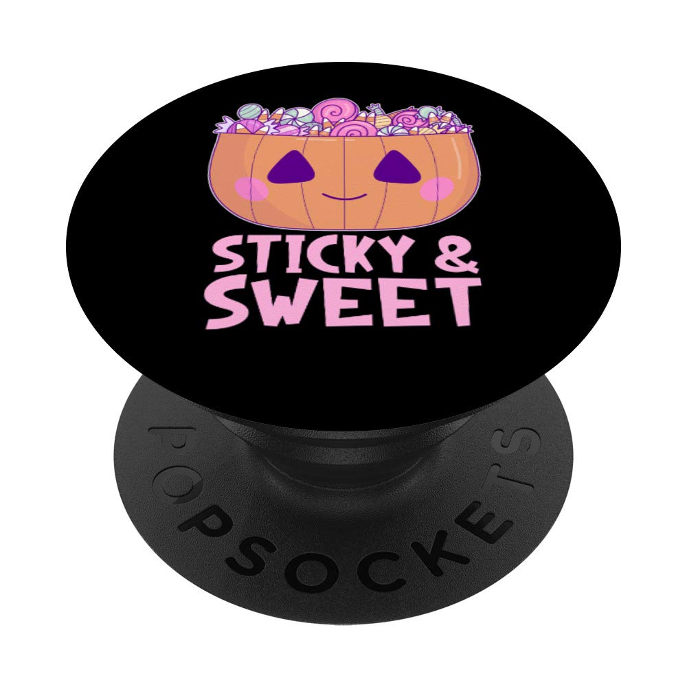Halloween Pumpkin Quote Sticky & Sweet Kawaii Candy PopSockets - Phone Grip & Stand for iPhone, Samsung, Tablets - Perfect for Trick-or-Treating, Halloween Parties & Fall Decorations