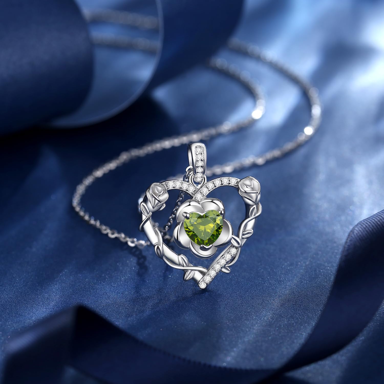 AGVANA Bloomist Heart Birthstone Necklace for Women - Sterling Silver Rose Flower Pendant, 18