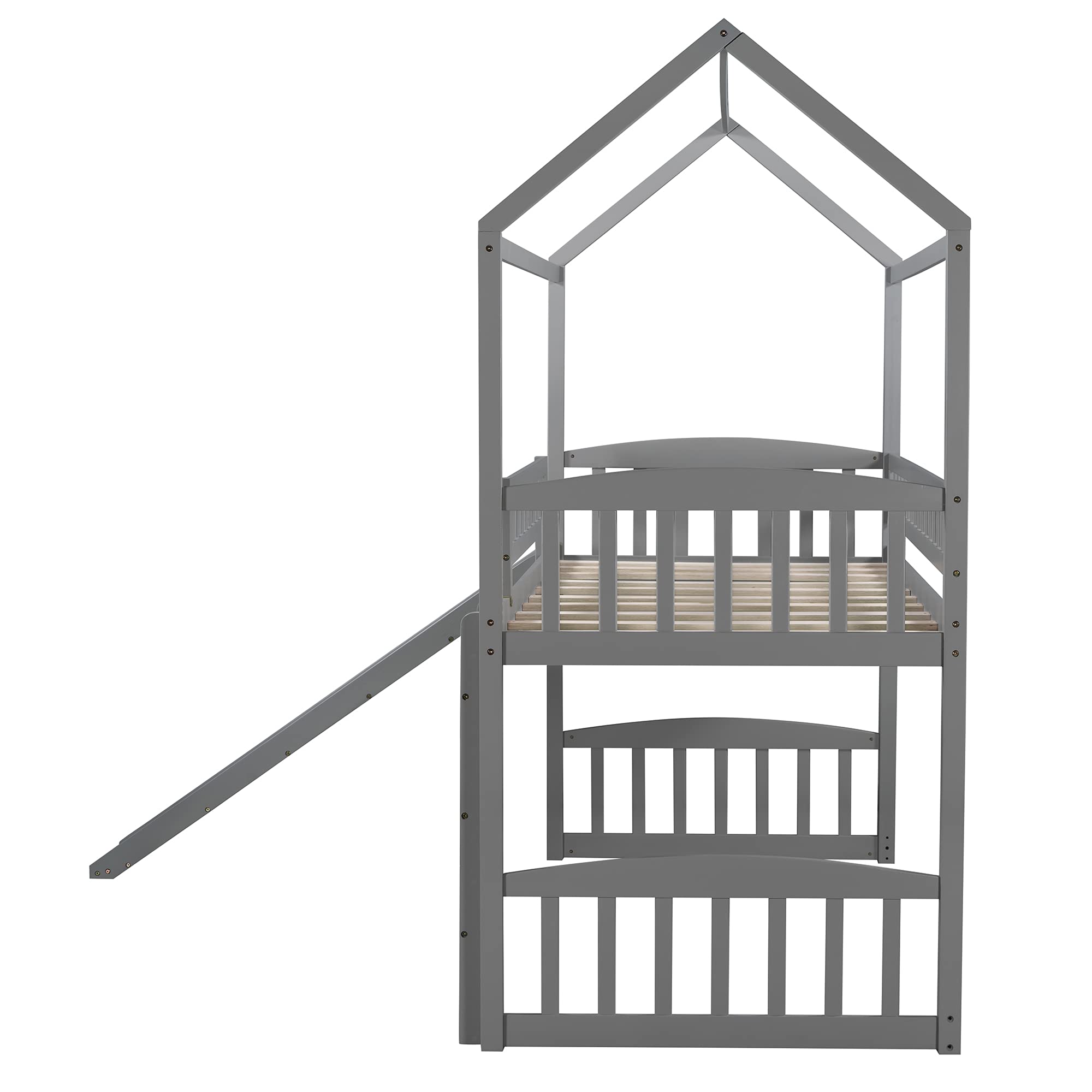 Danxee Twin Loft Bed with Slide - Sturdy Wooden Kids Loft Bed with Safety Guard Rail & Ladder - Space-Saving Bunk Bed for Boys and Girls - No Box Spring Required - Easy Assembly (Gray) - Perfect for Small Bedrooms, Playrooms & Dorm Rooms